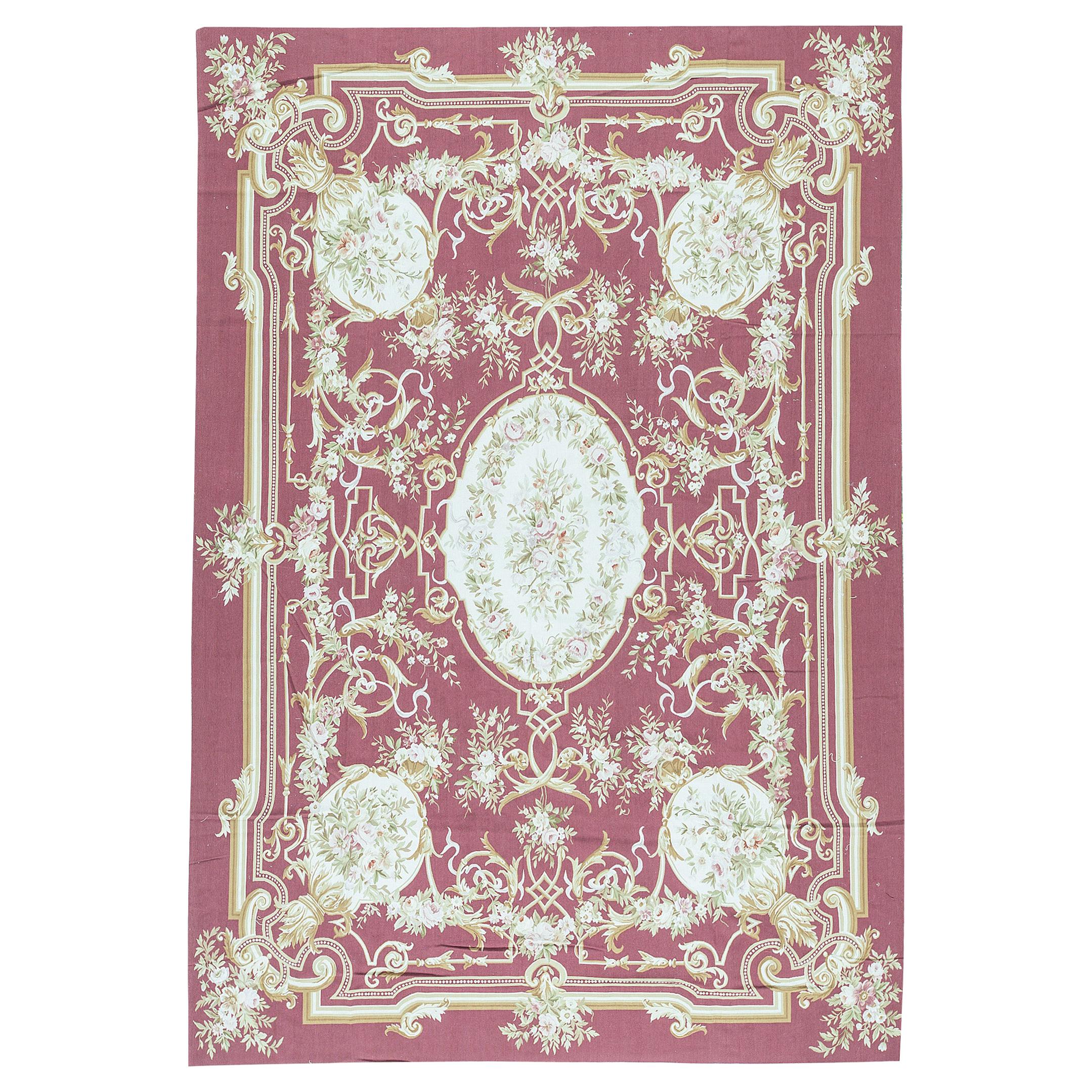 Tapis traditionnel français du 17ème siècle de style Aubusson à tissage plat