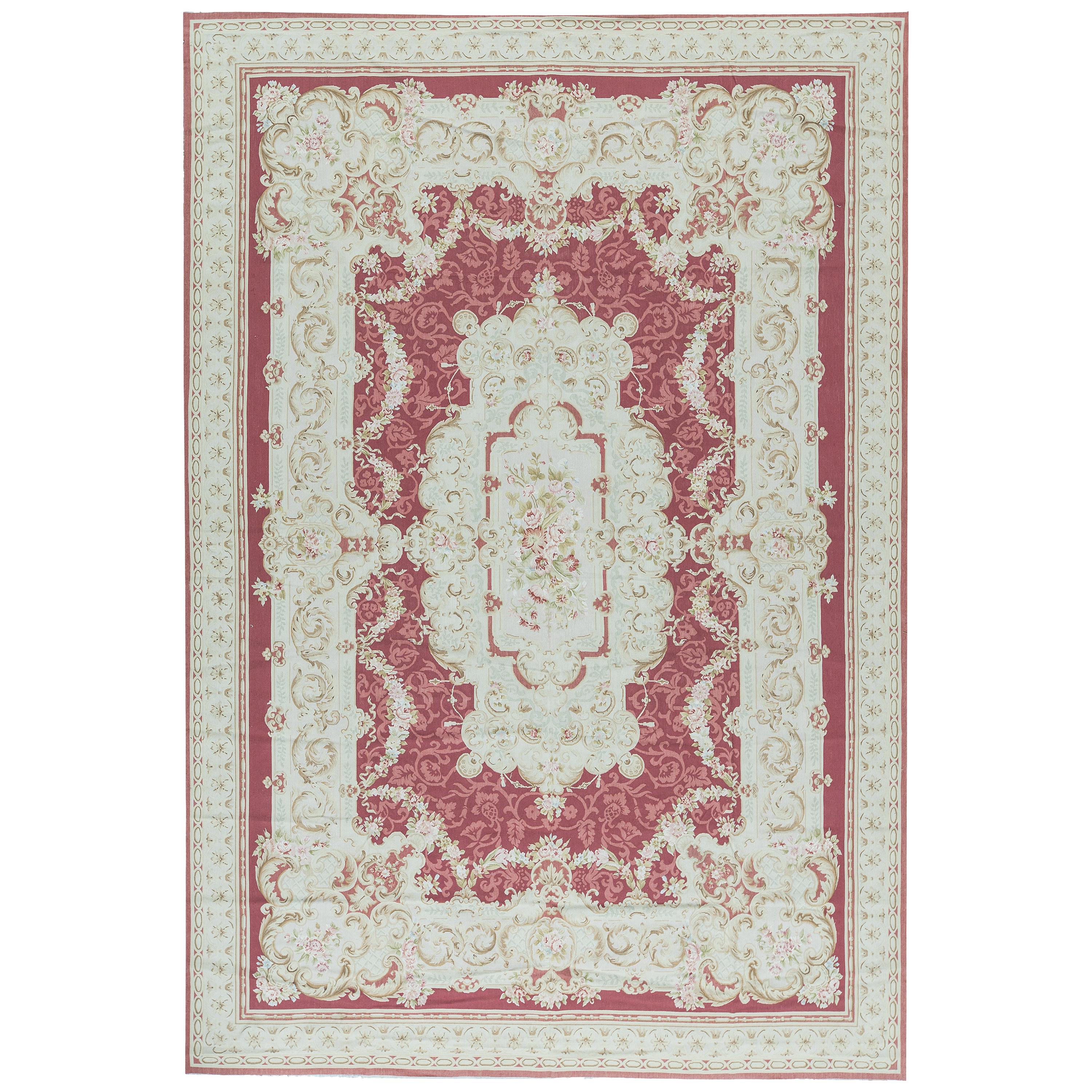 Traditional French Aubusson Style Flat-Weave Rug