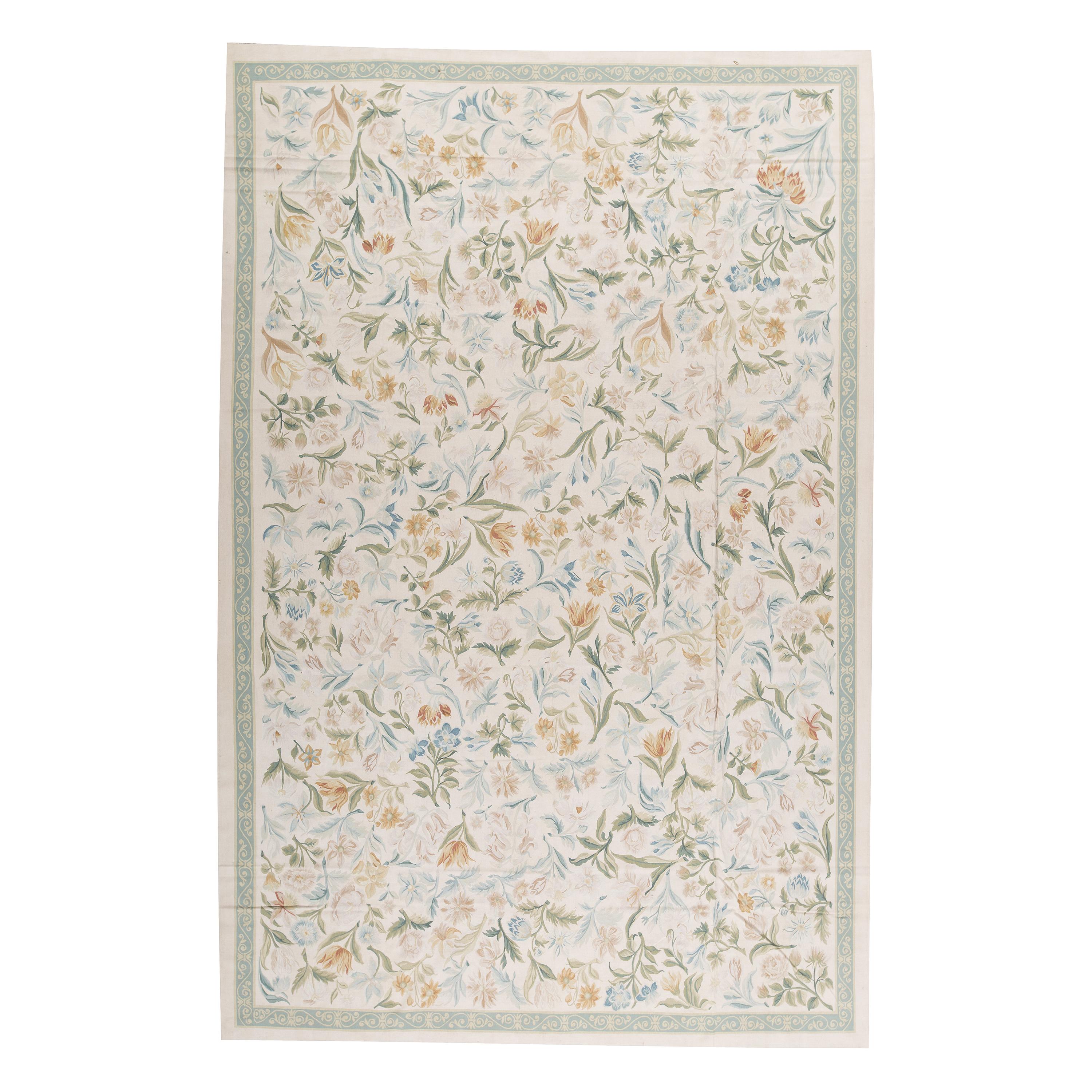 Traditional French Aubusson Style Flat-Weave Ivory / Ivory Rug For Sale