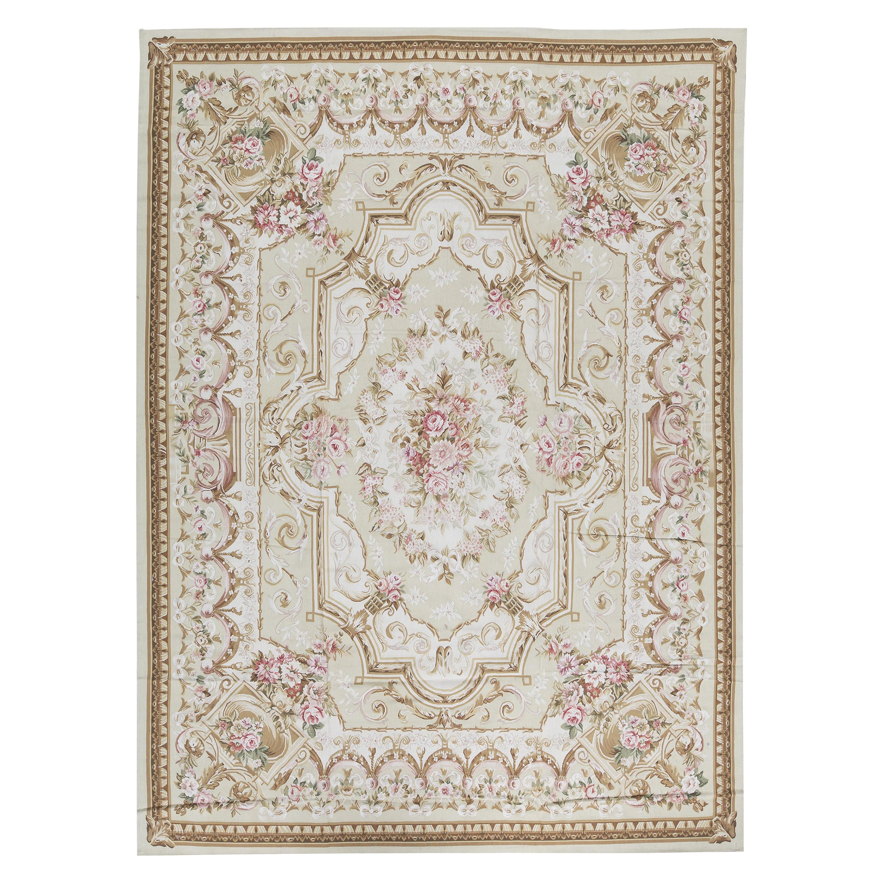 Tapis traditionnel français du 17ème siècle de style Aubusson à tissage plat