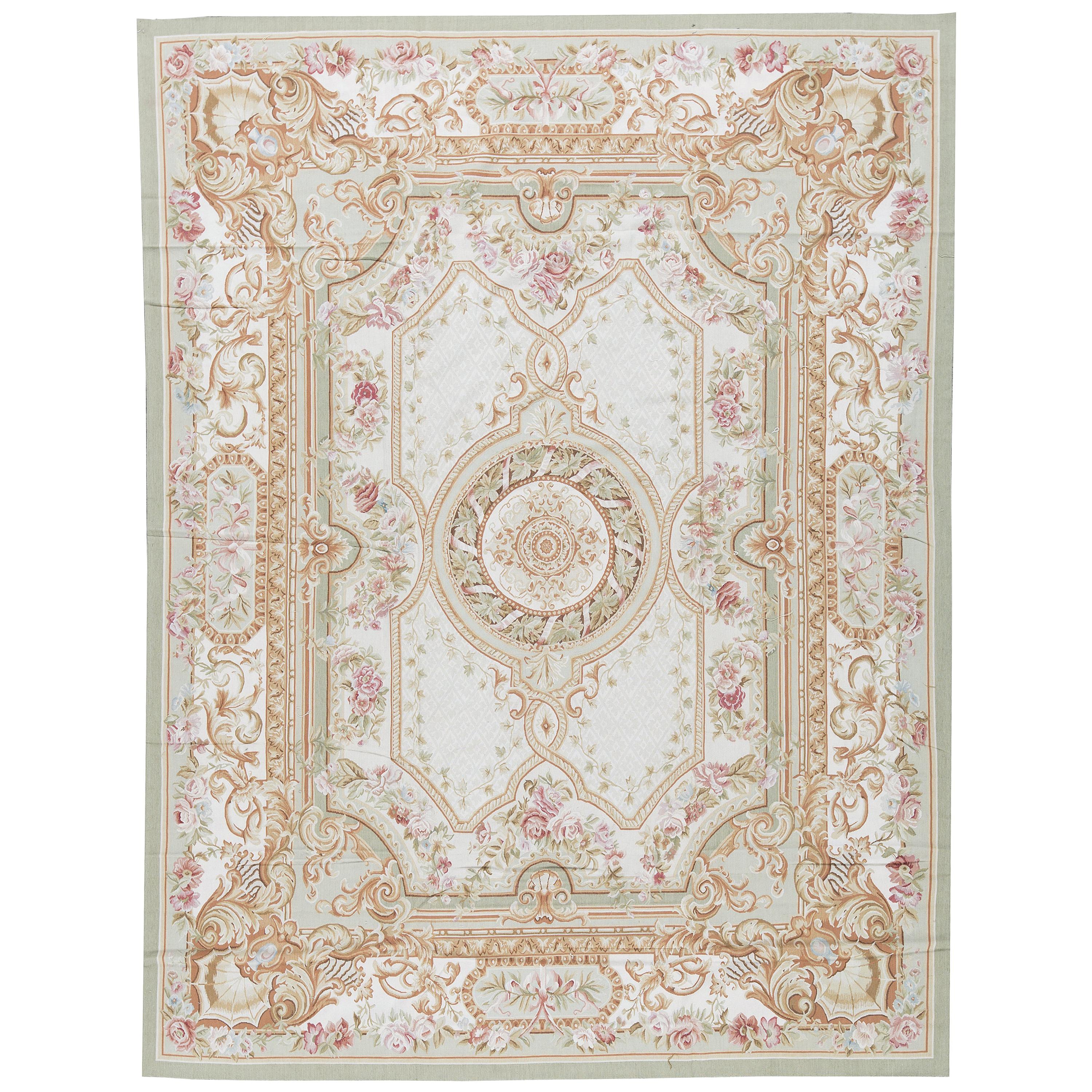 Tapis traditionnel français du 17ème siècle de style Aubusson à tissage plat