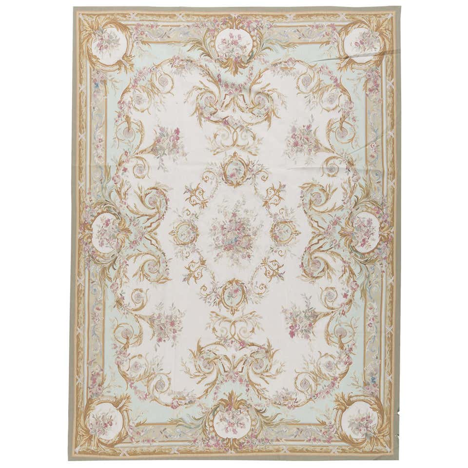 Medium Vintage Aubusson Style Area Rug Traditional Flat-Weave Rug For ...