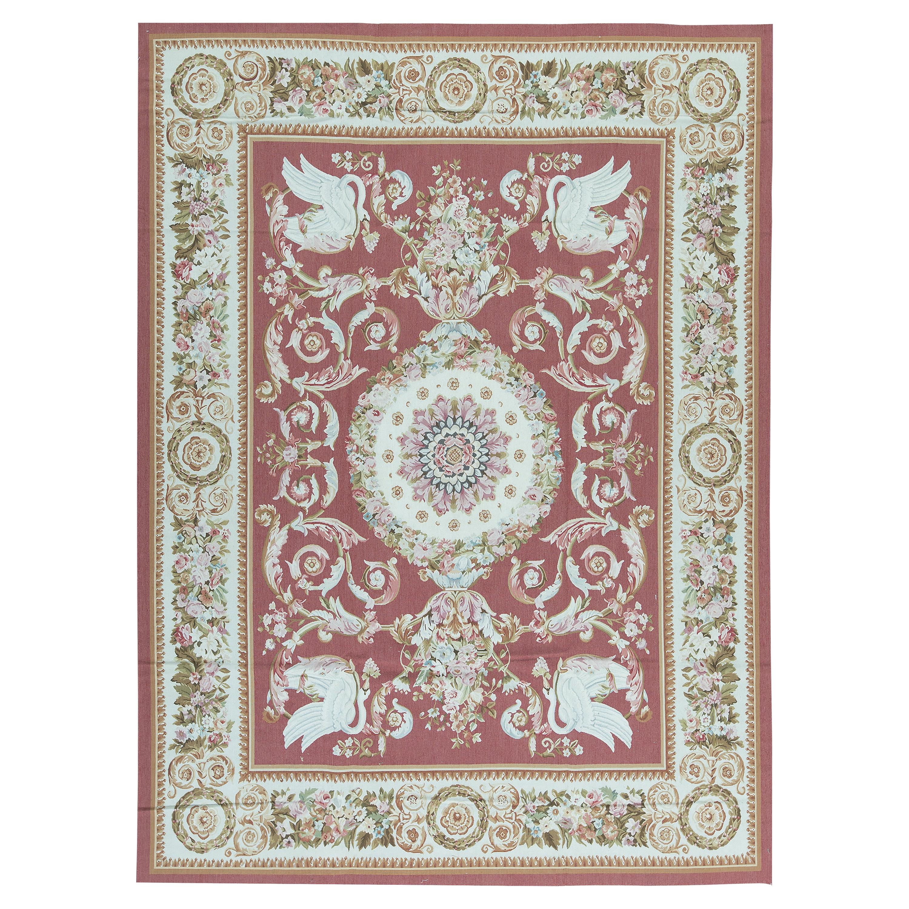 Tapis traditionnel français du 17ème siècle de style Aubusson à tissage plat