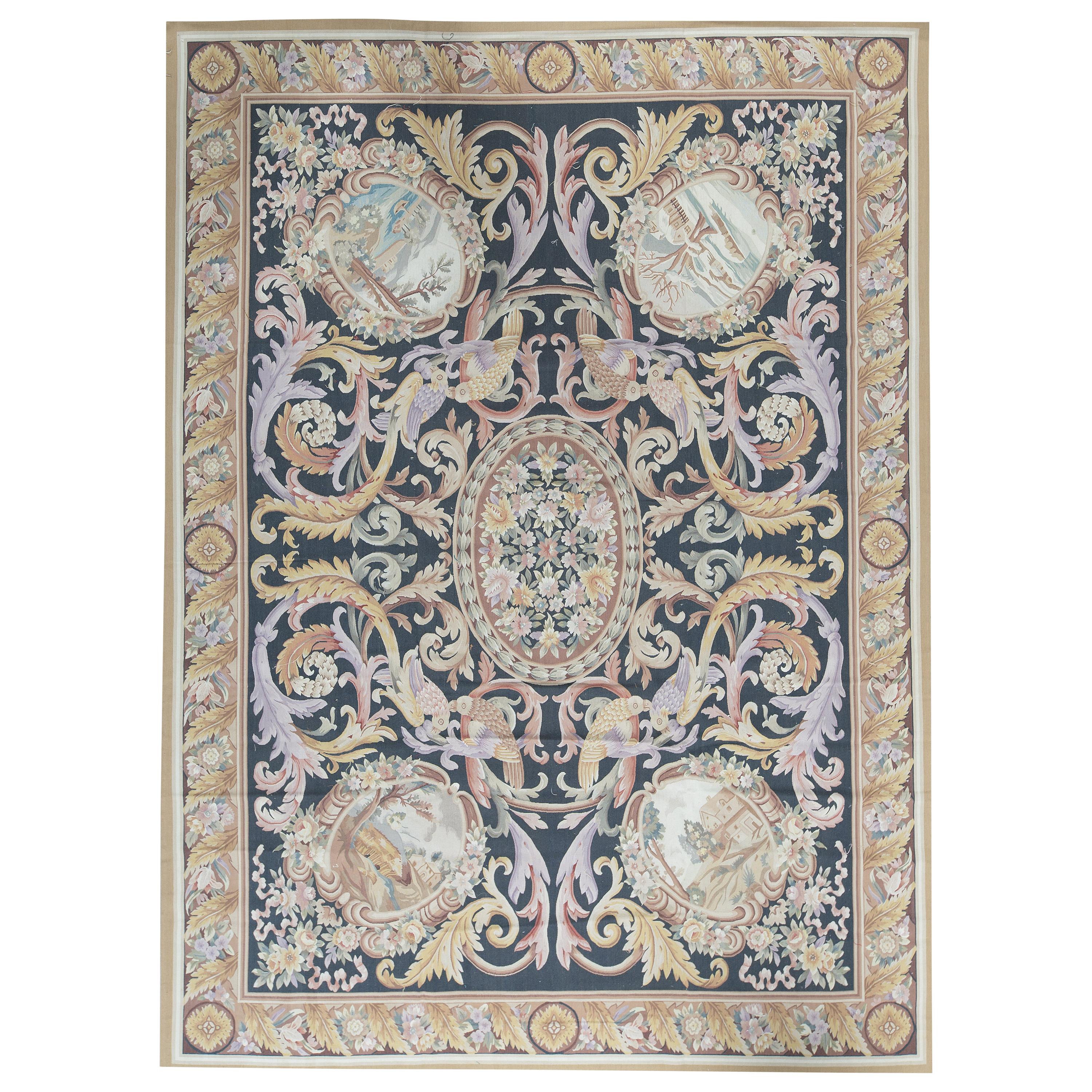 17th Century Traditional French Aubusson Style Flat-Weave Rug For Sale