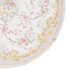 Traditional French Aubusson Style Round Flat-Weave Rug