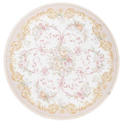 Traditional French Aubusson Style Round Flat-Weave Rug 