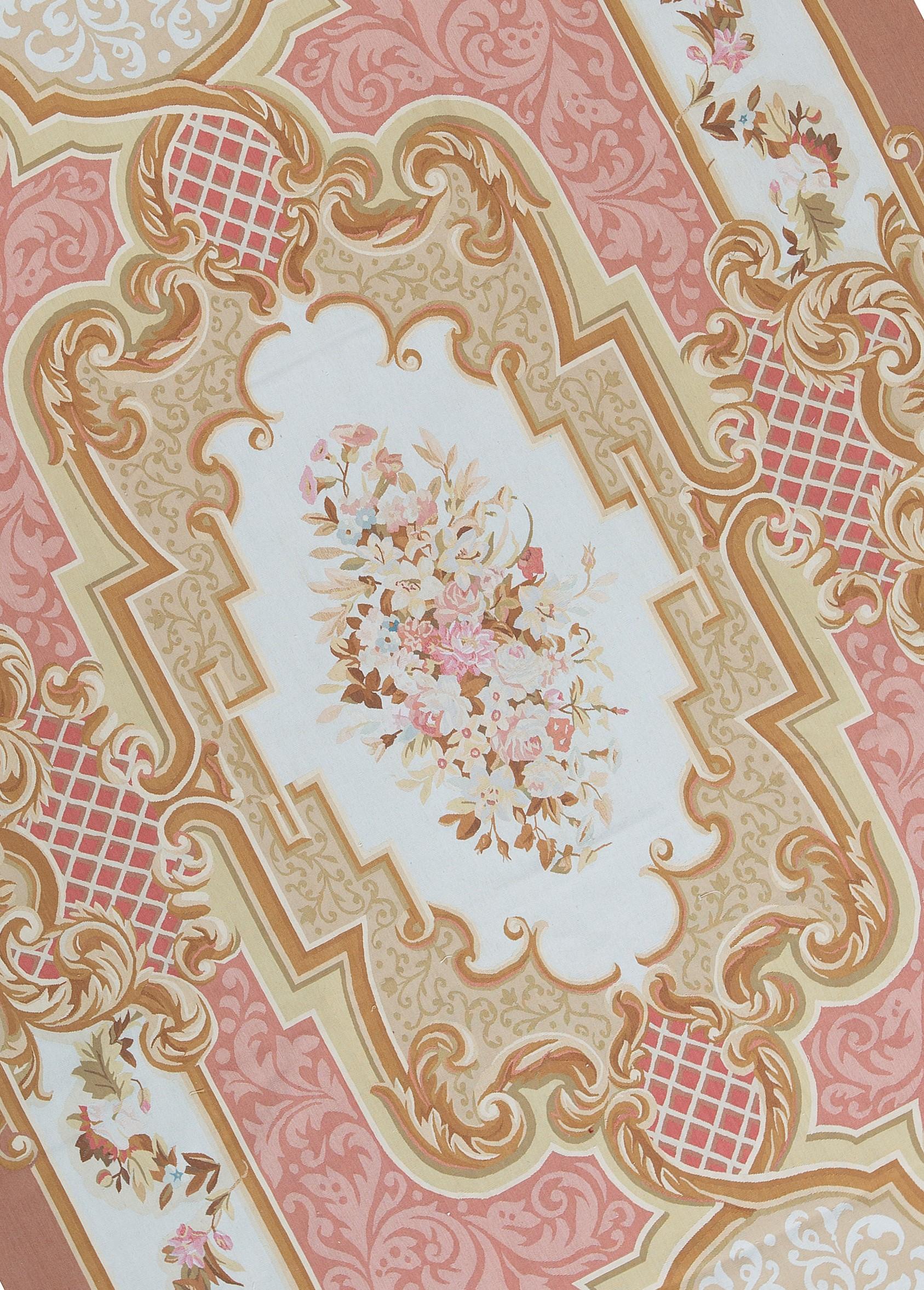 Handwoven recreation of the Classic French flat-weave Aubusson rugs that have been found in the finest homes and palaces since the late 17th century. Size 9' 11'' x 13' 10''.