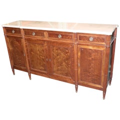 Traditional French Directoire Plum Pudding Mahogany Marble Top Buffet Sideboard