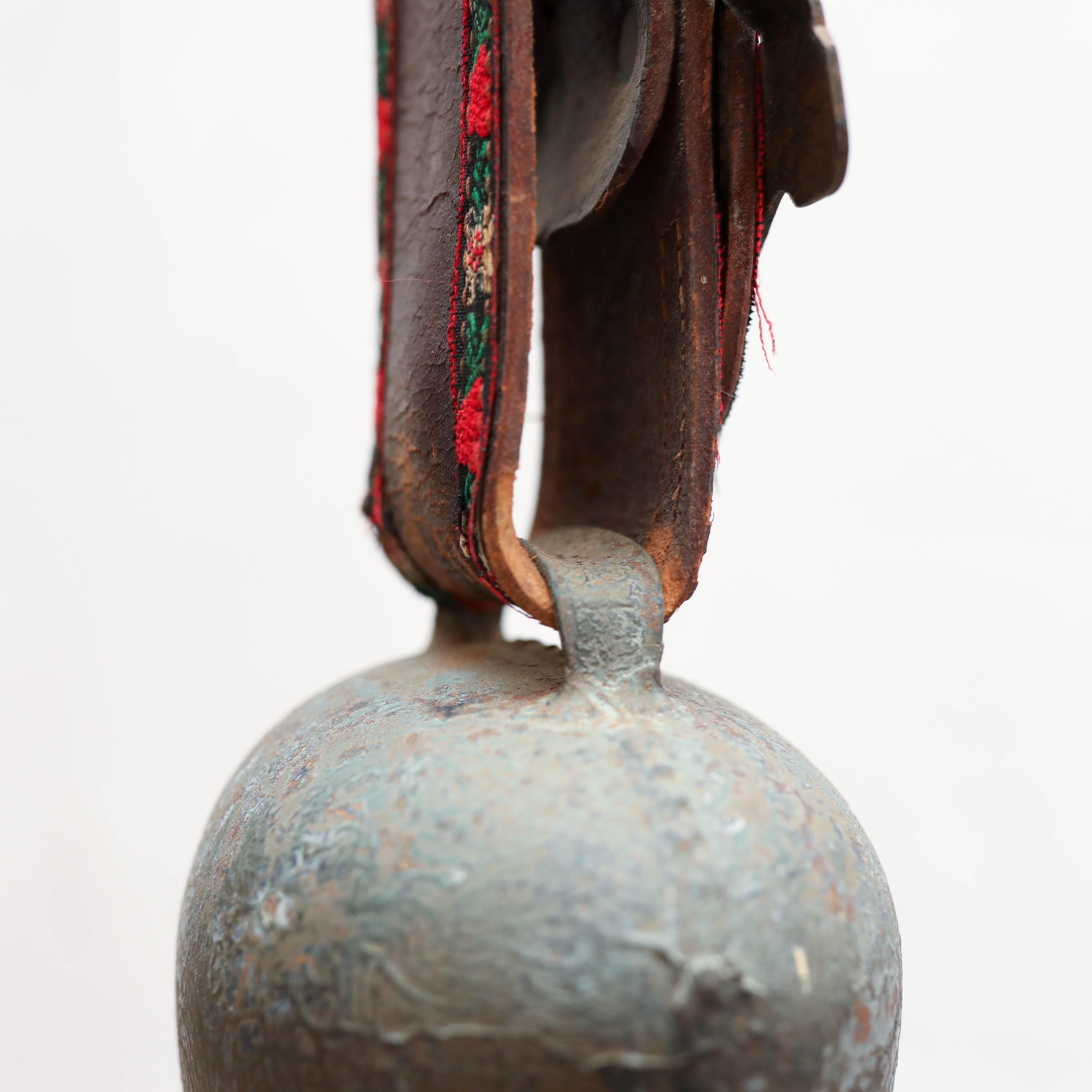Traditional French Rustic Bronze and Leather Bell, circa 1960  For Sale 10