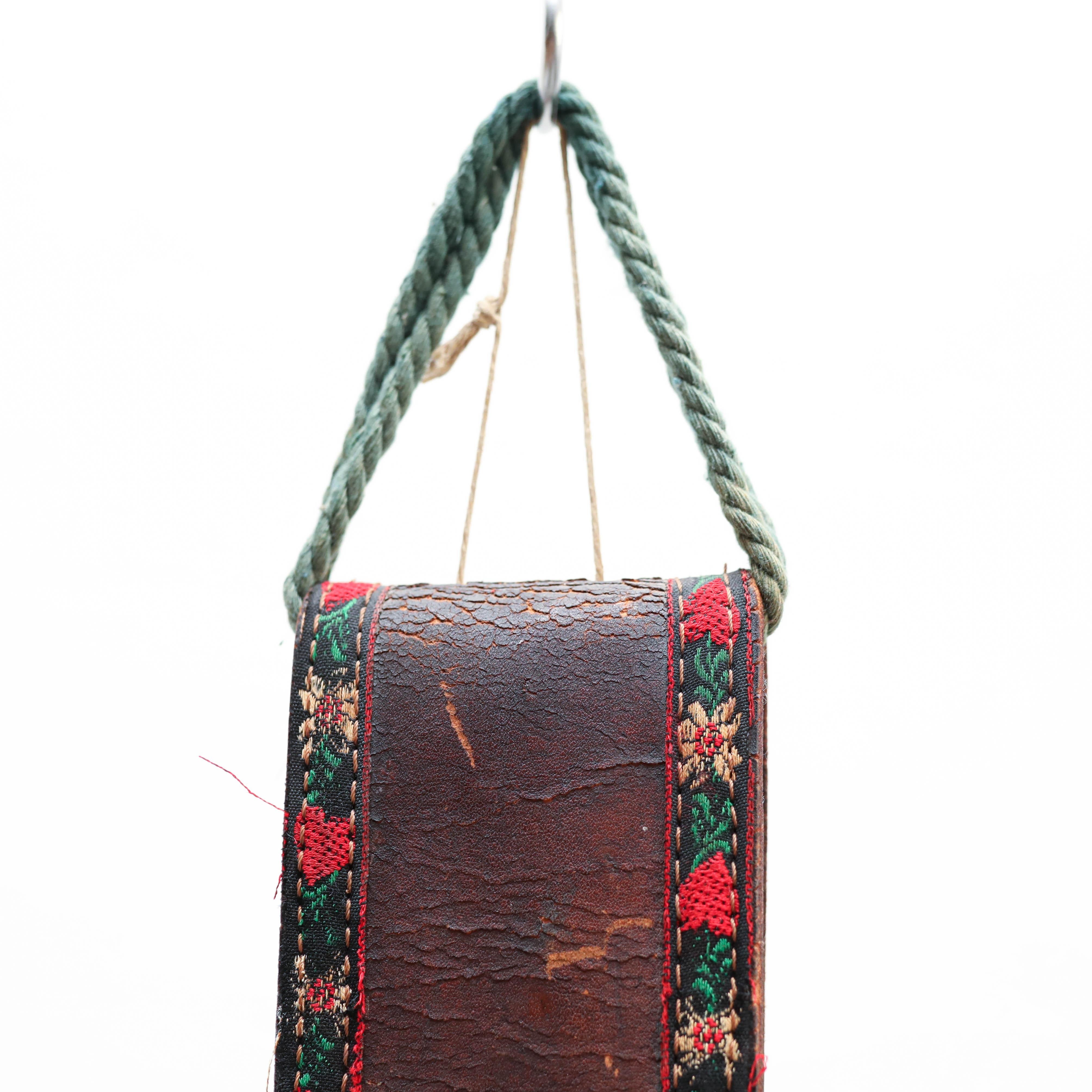 Traditional French Rustic Bronze and Leather Bell, circa 1960  For Sale 11