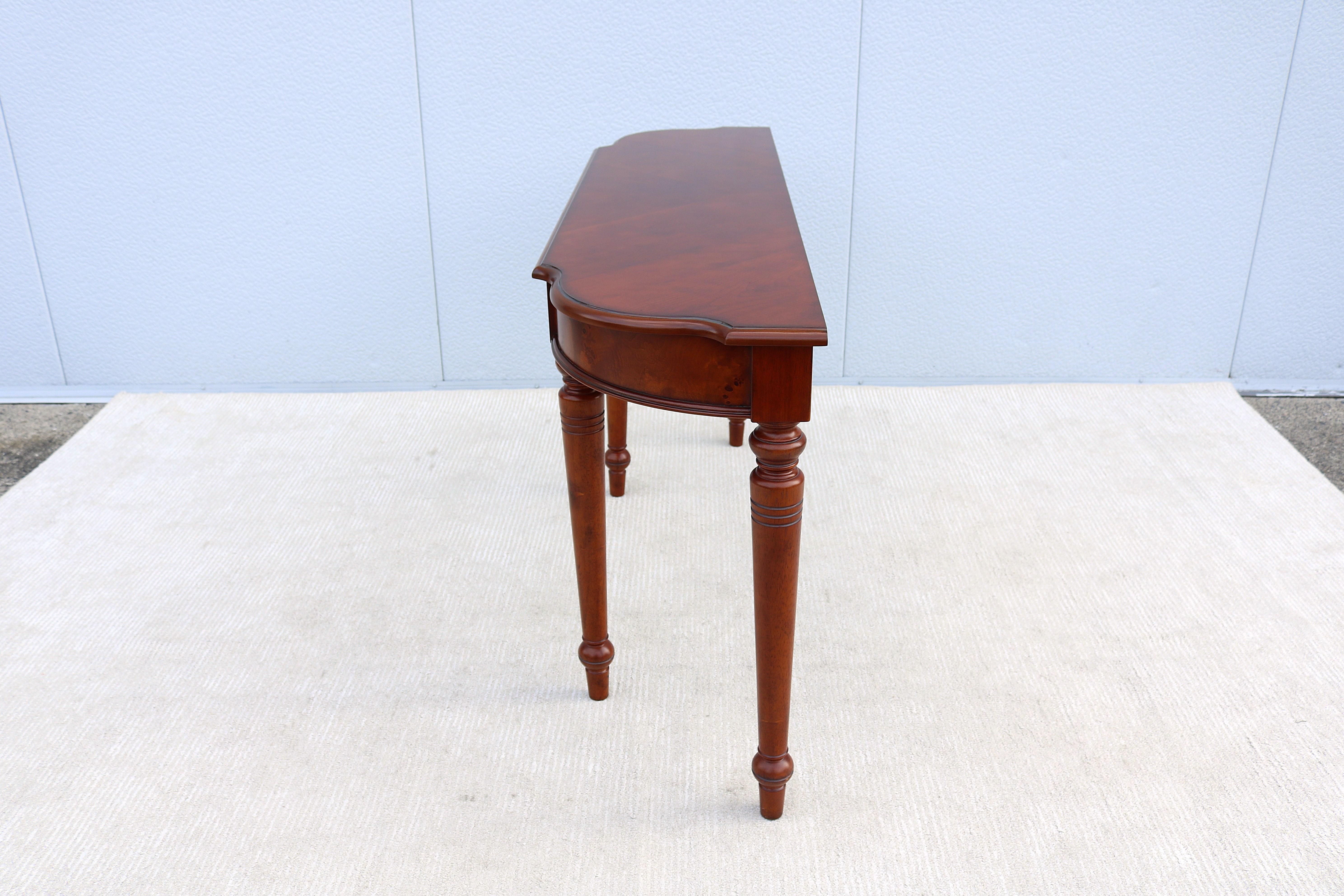 Traditional French Style Cherry and Burl Wood Console Sofa Table For Sale 5