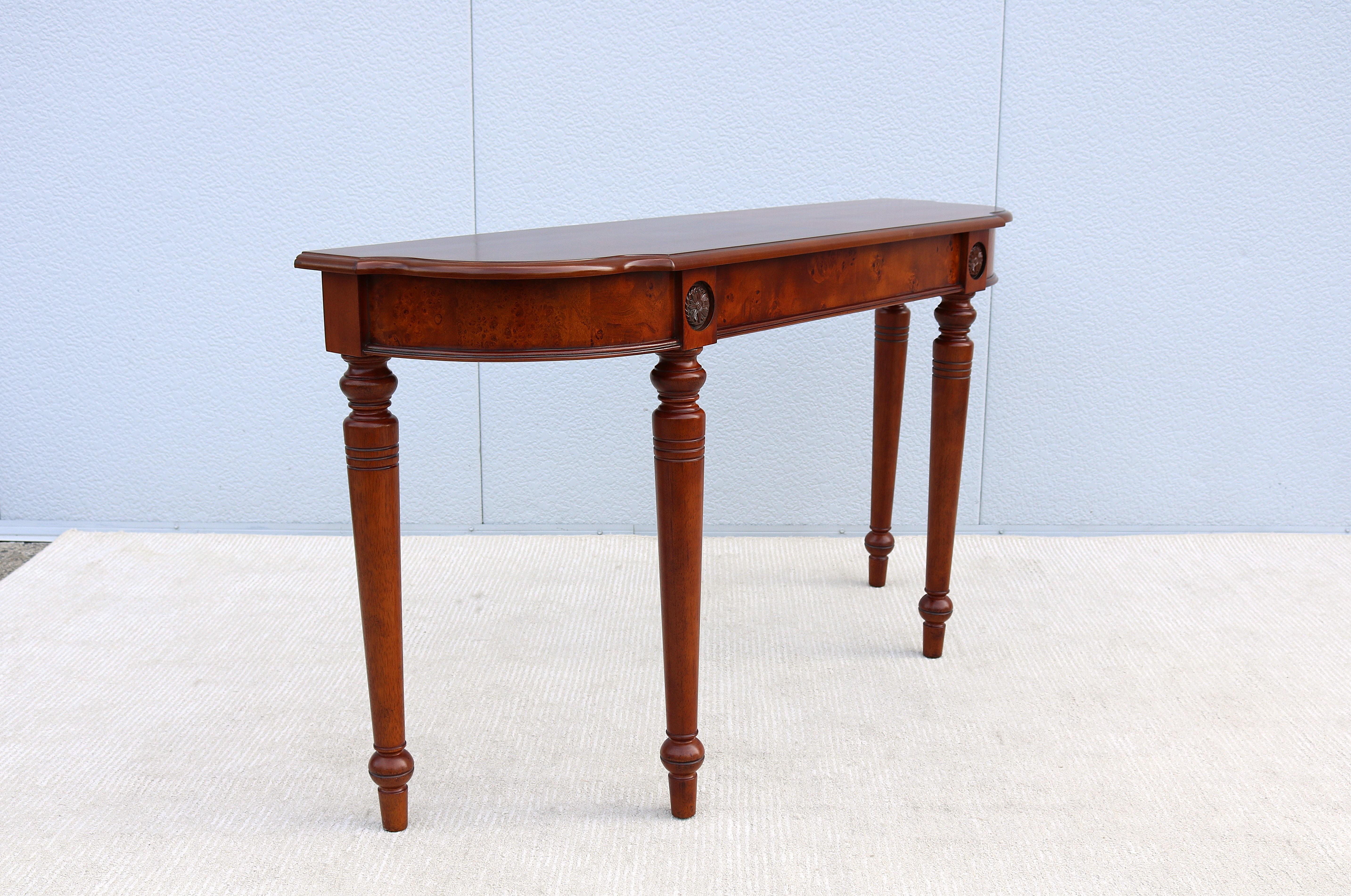 Traditional French Style Cherry and Burl Wood Console Sofa Table For Sale 7