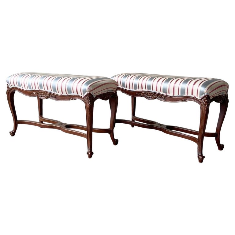Traditional French Wooden Benches With Upholstered Seat Cushions, a Pair  For Sale at 1stDibs