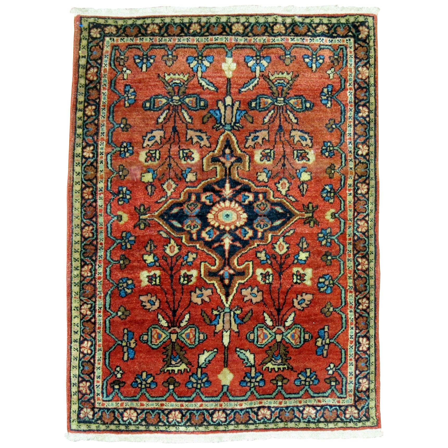 Traditional Full Pile Mat Size Antique Sarouk Ferehan Rug For Sale