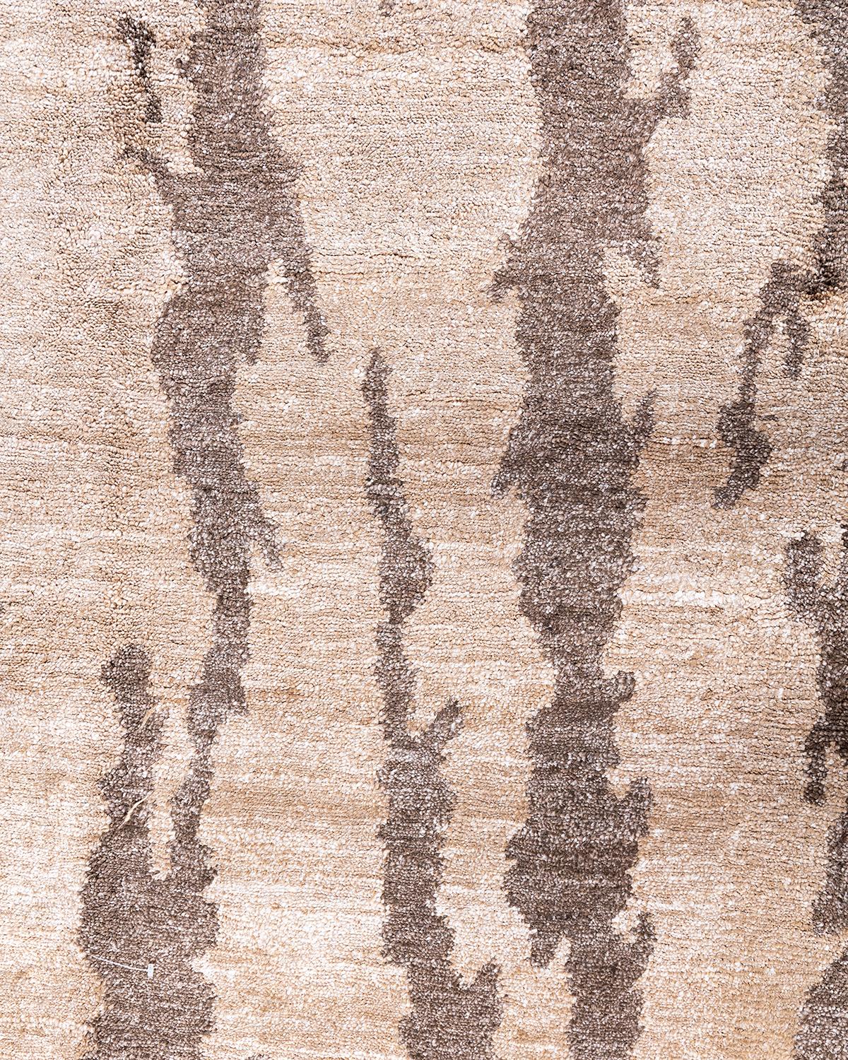 Indien Tapis traditionnel Ganga abstrait en soie dorée noué à la main 8' 10