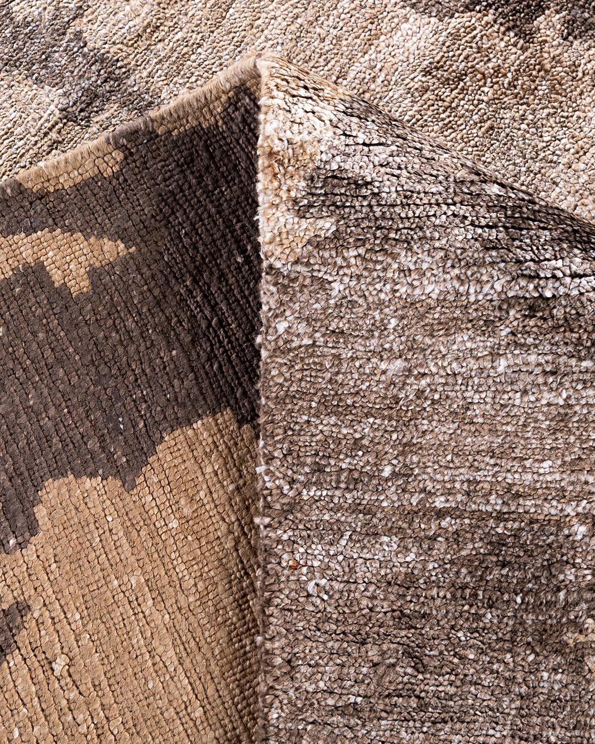 XXIe siècle et contemporain Tapis traditionnel Ganga abstrait en soie dorée noué à la main 8' 10