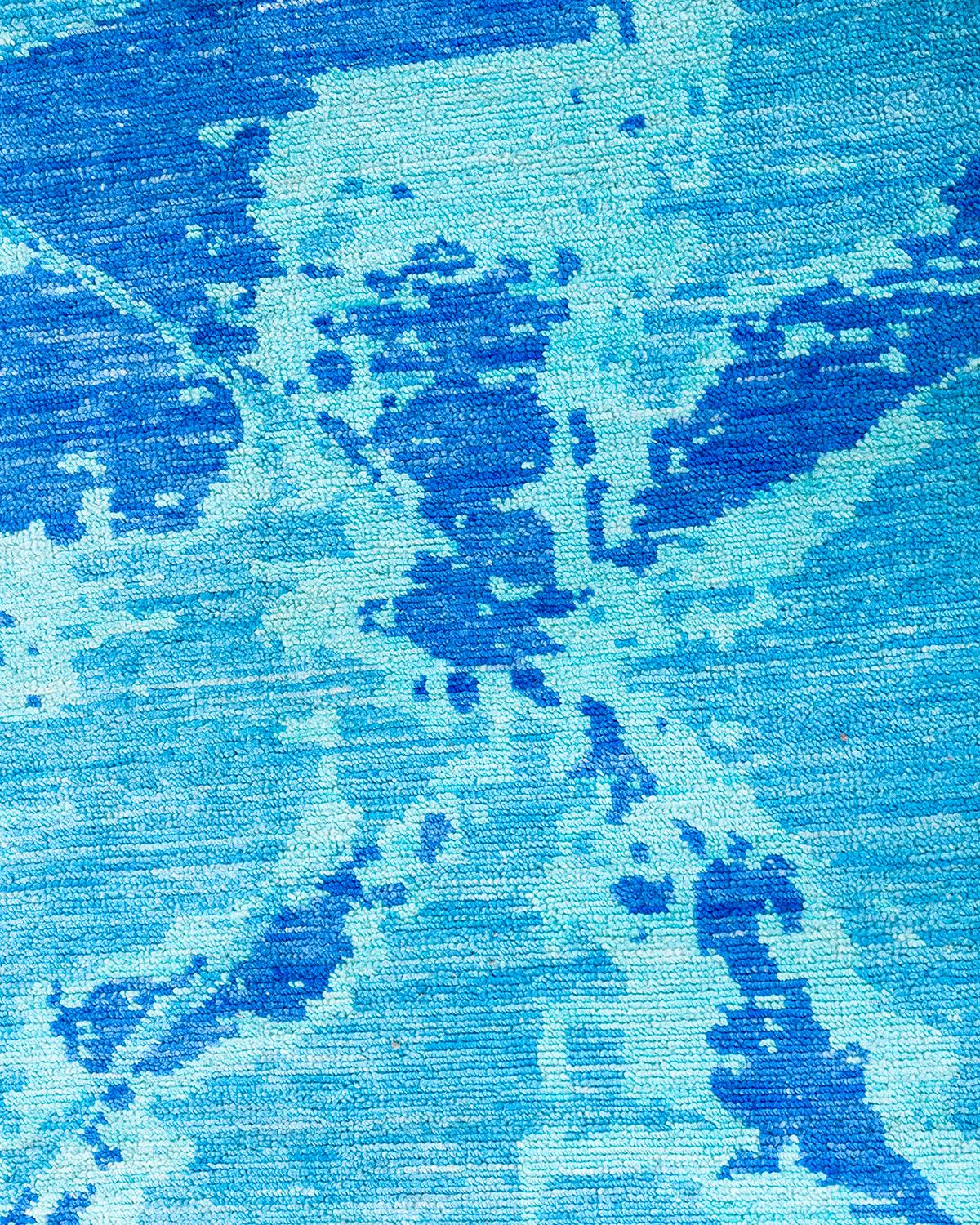 Indian Traditional Ganga Hand Knotted Abstract Wool Blue Area Rug 8' 4