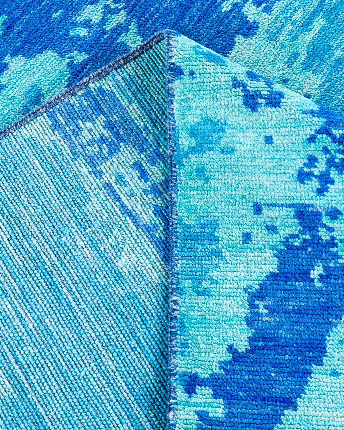 Contemporary Traditional Ganga Hand Knotted Abstract Wool Blue Area Rug 8' 4