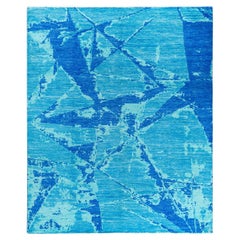 Traditional Ganga Hand Knotted Abstract Wool Blue Area Rug 8' 4" x 9' 10"