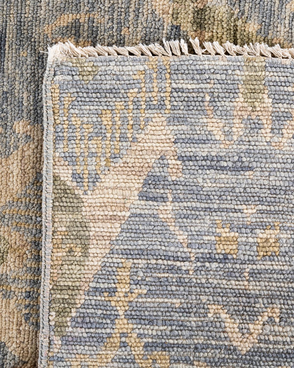 Traditional Ganga Hand Knotted Abstract Wool Gray Area Rug 8' 1