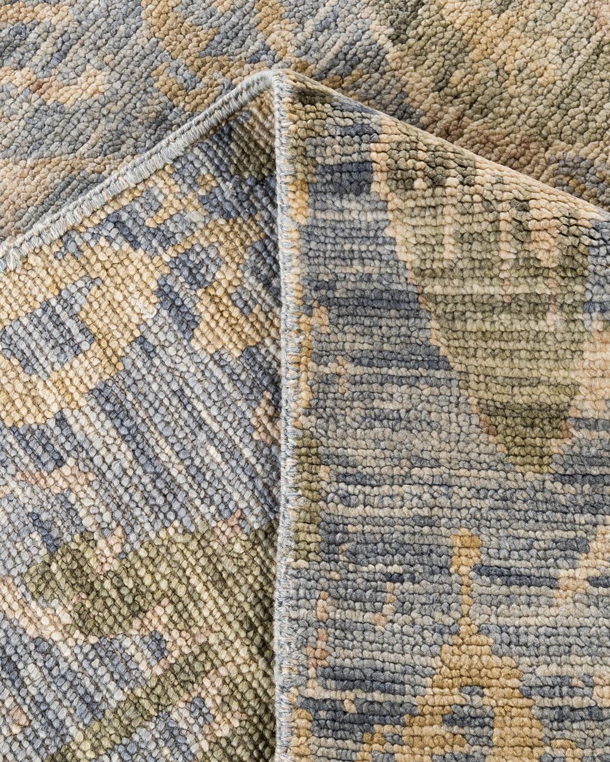 Contemporary Traditional Ganga Hand Knotted Abstract Wool Gray Area Rug 8' 1