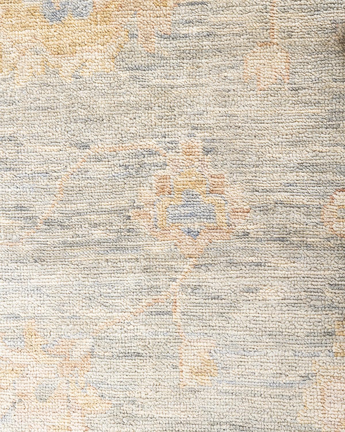 Traditioneller handgeknüpfter Ganga-Teppich aus grauer Wolle mit Blumenmuster 9' 2