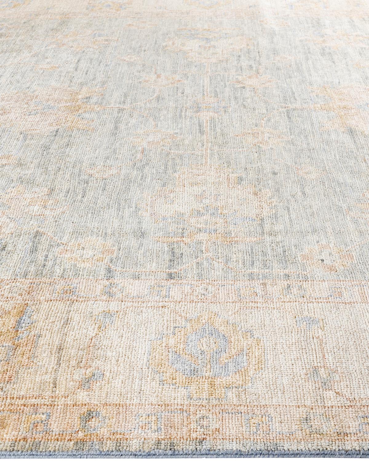 Traditioneller handgeknüpfter Ganga-Teppich aus grauer Wolle mit Blumenmuster 9' 2