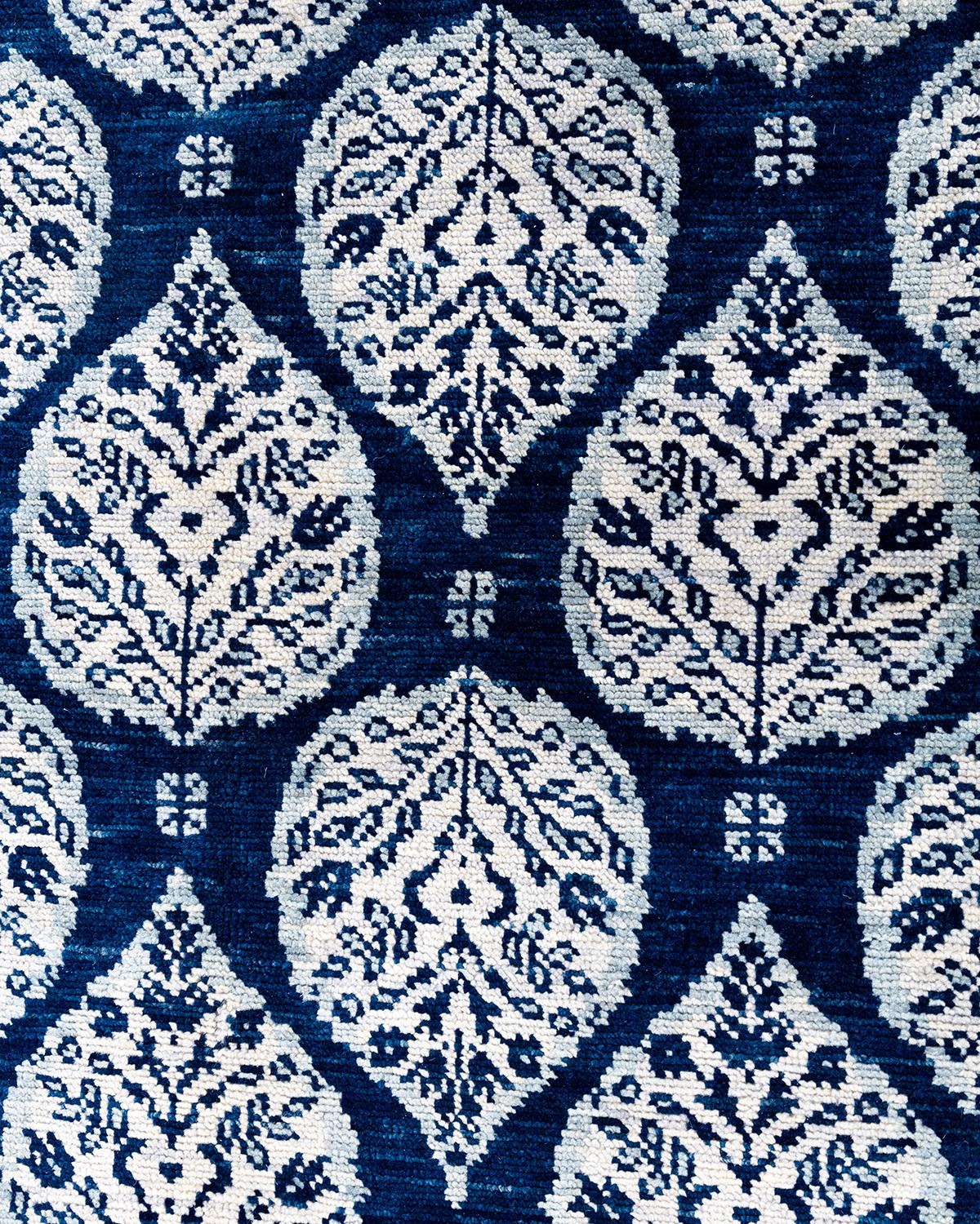 Indiano Traditional Ganga Hand Knots Rugs floreale in lana navy 9' 1