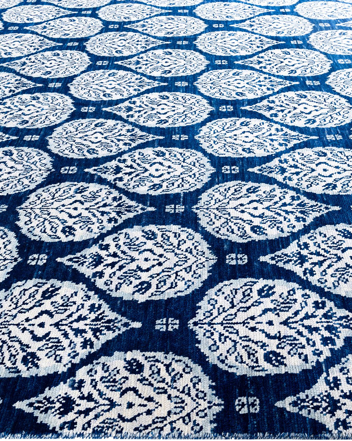 Annodato a mano Traditional Ganga Hand Knots Rugs floreale in lana navy 9' 1