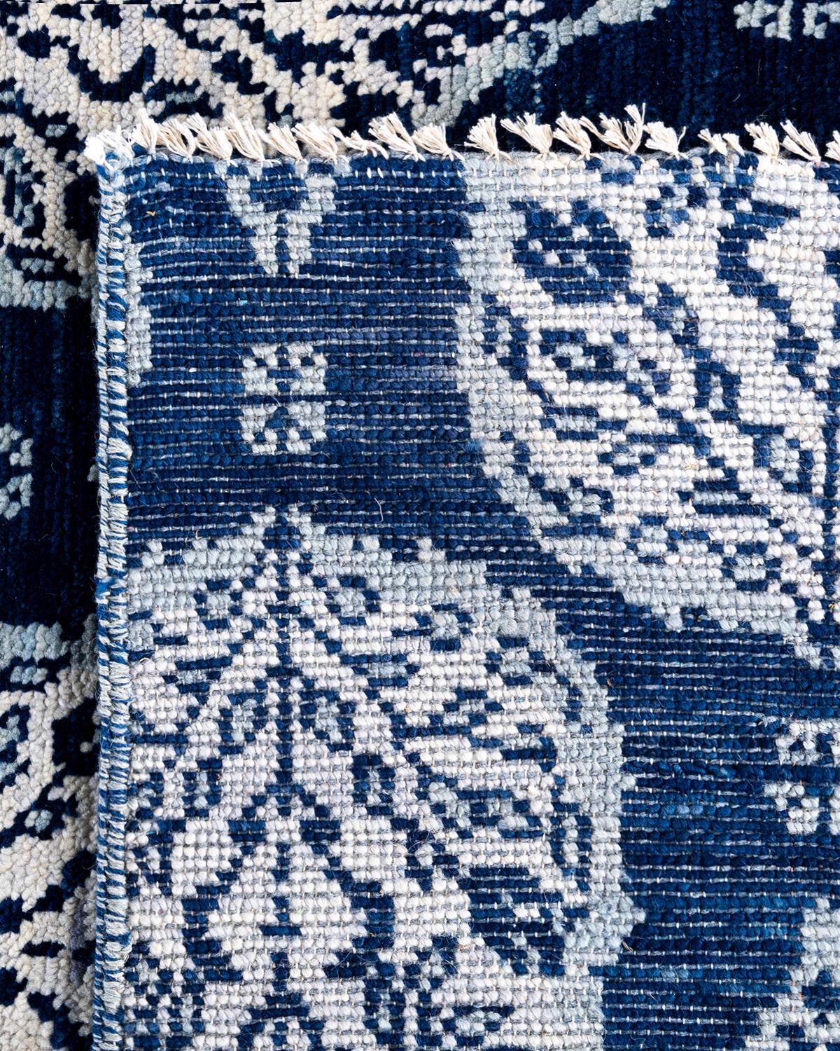 Traditional Ganga Hand Knots Rugs floreale in lana navy 9' 1