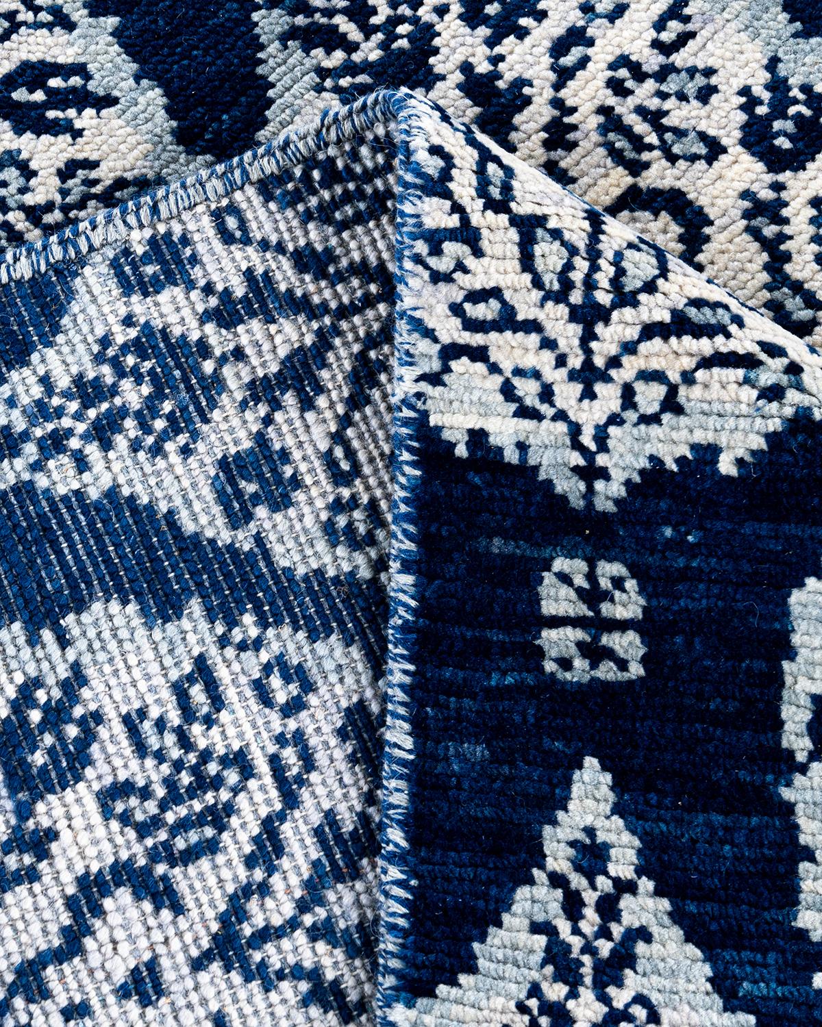 XXI secolo e contemporaneo Traditional Ganga Hand Knots Rugs floreale in lana navy 9' 1
