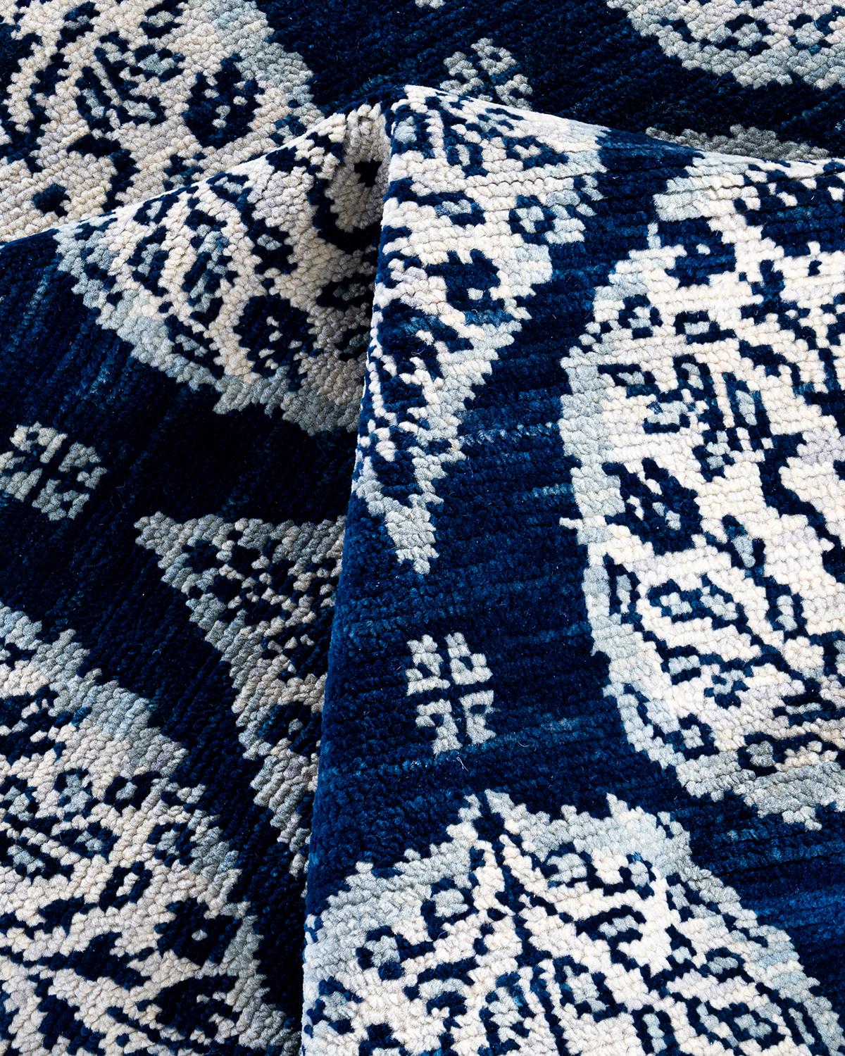 Lana Traditional Ganga Hand Knots Rugs floreale in lana navy 9' 1