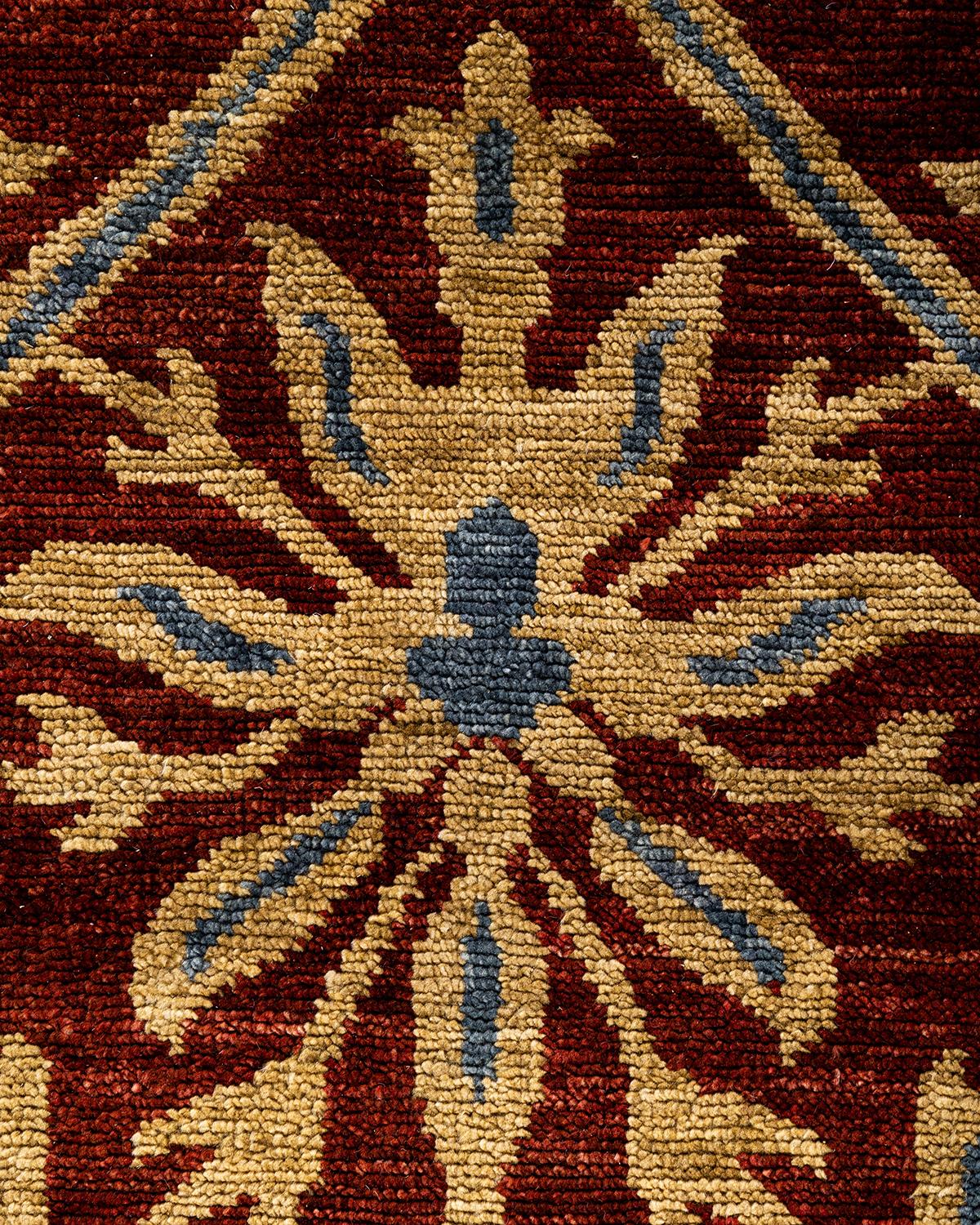 Alfombra tradicional Ganga de lana anudada a mano con motivos florales, roja 2,5 m x 3,5 m Indio en venta