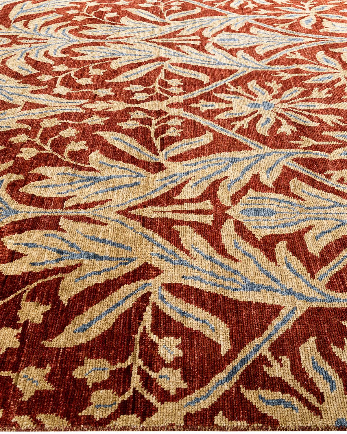 Alfombra tradicional Ganga de lana anudada a mano con motivos florales, roja 2,5 m x 3,5 m Anudado a mano en venta