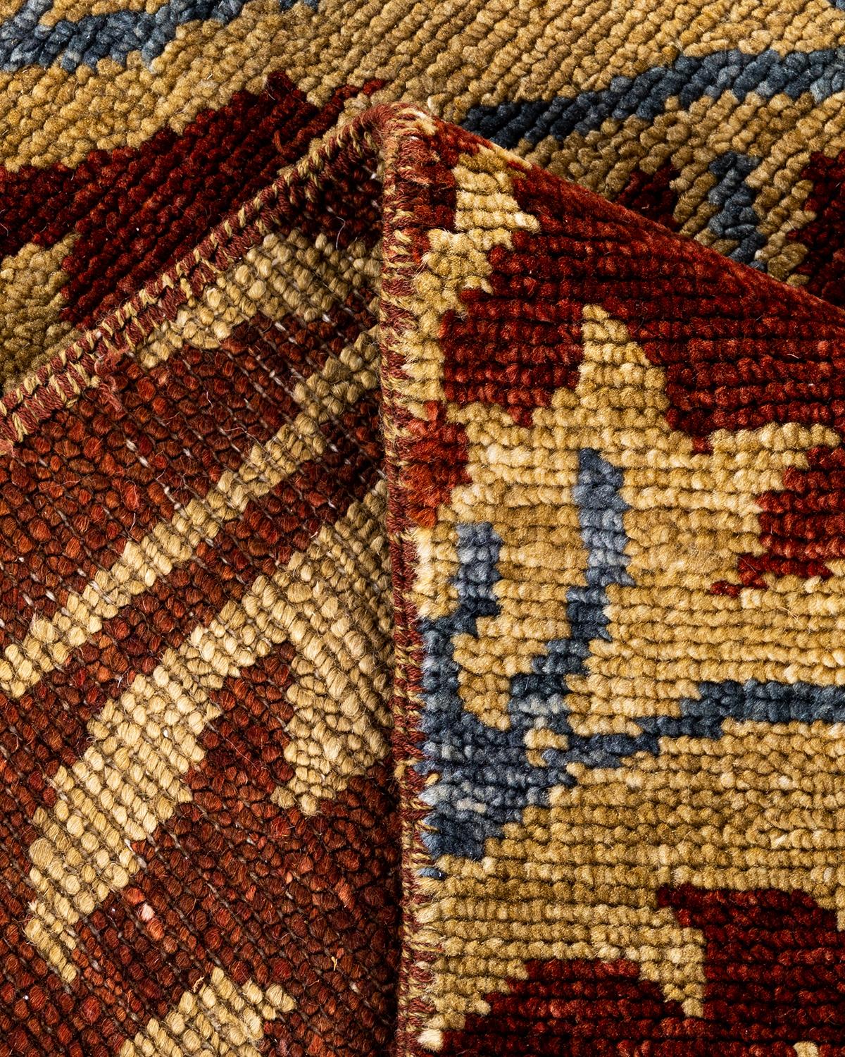 Alfombra tradicional Ganga de lana anudada a mano con motivos florales, roja 2,5 m x 3,5 m Siglo XXI y contemporáneo en venta