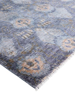 Traditional Geometric Silk Hand Knotted Gray Area Rug 9' 0" x 12' 2"