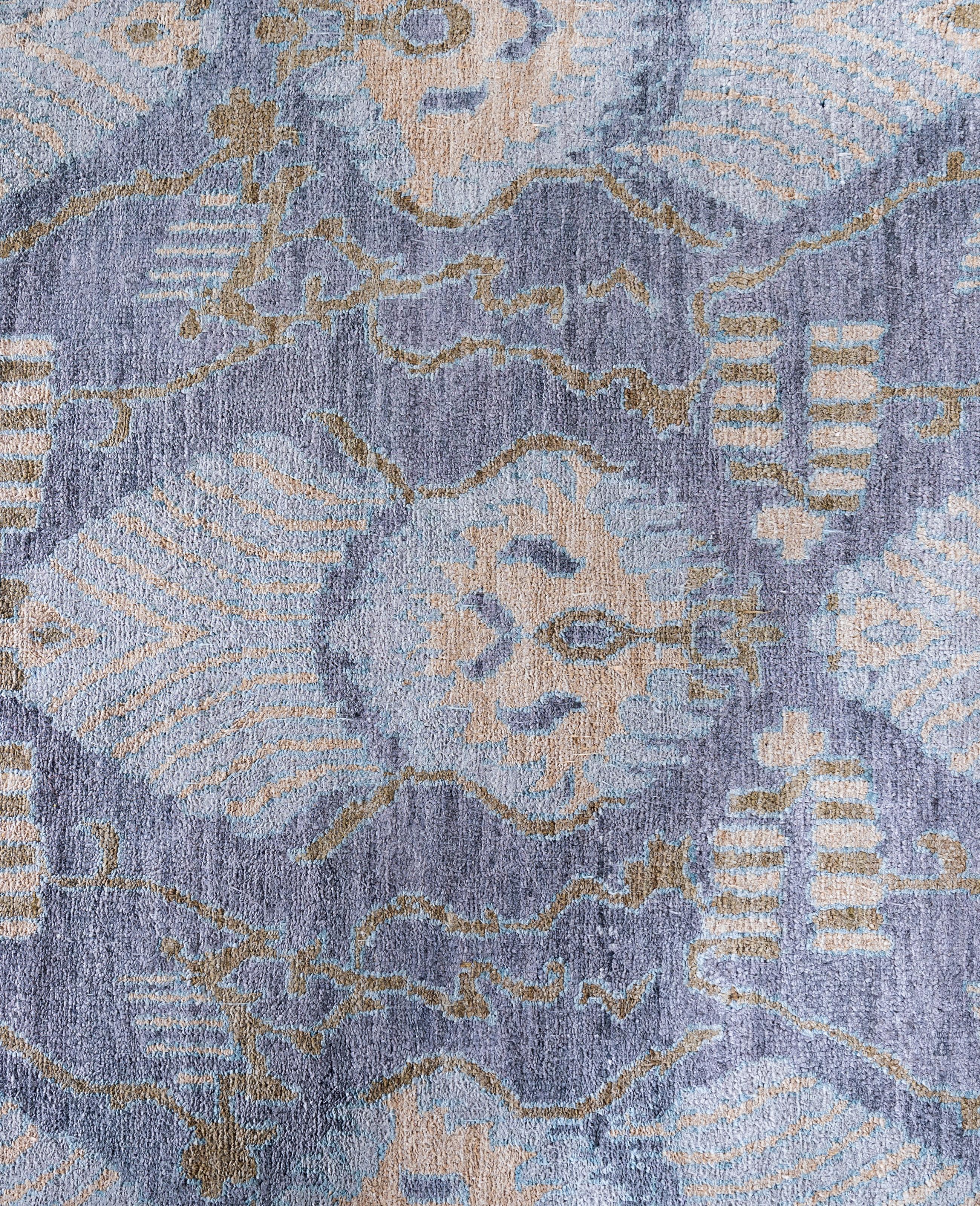 Indiano Traditional Geometric Silk Hand Knotted Gray Area Rugs 9' 0
