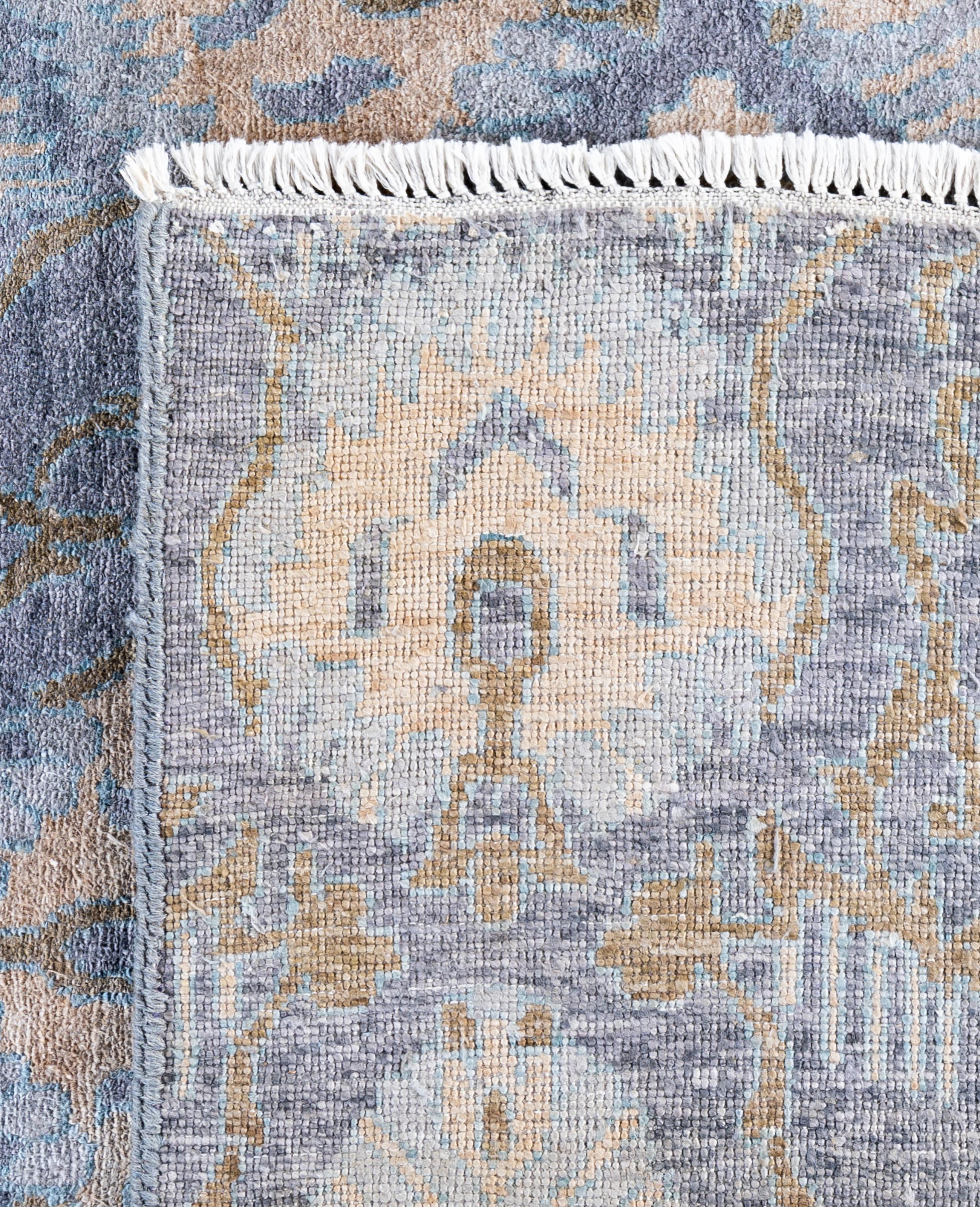 Traditional Geometric Silk Hand Knotted Gray Area Rugs 9' 0