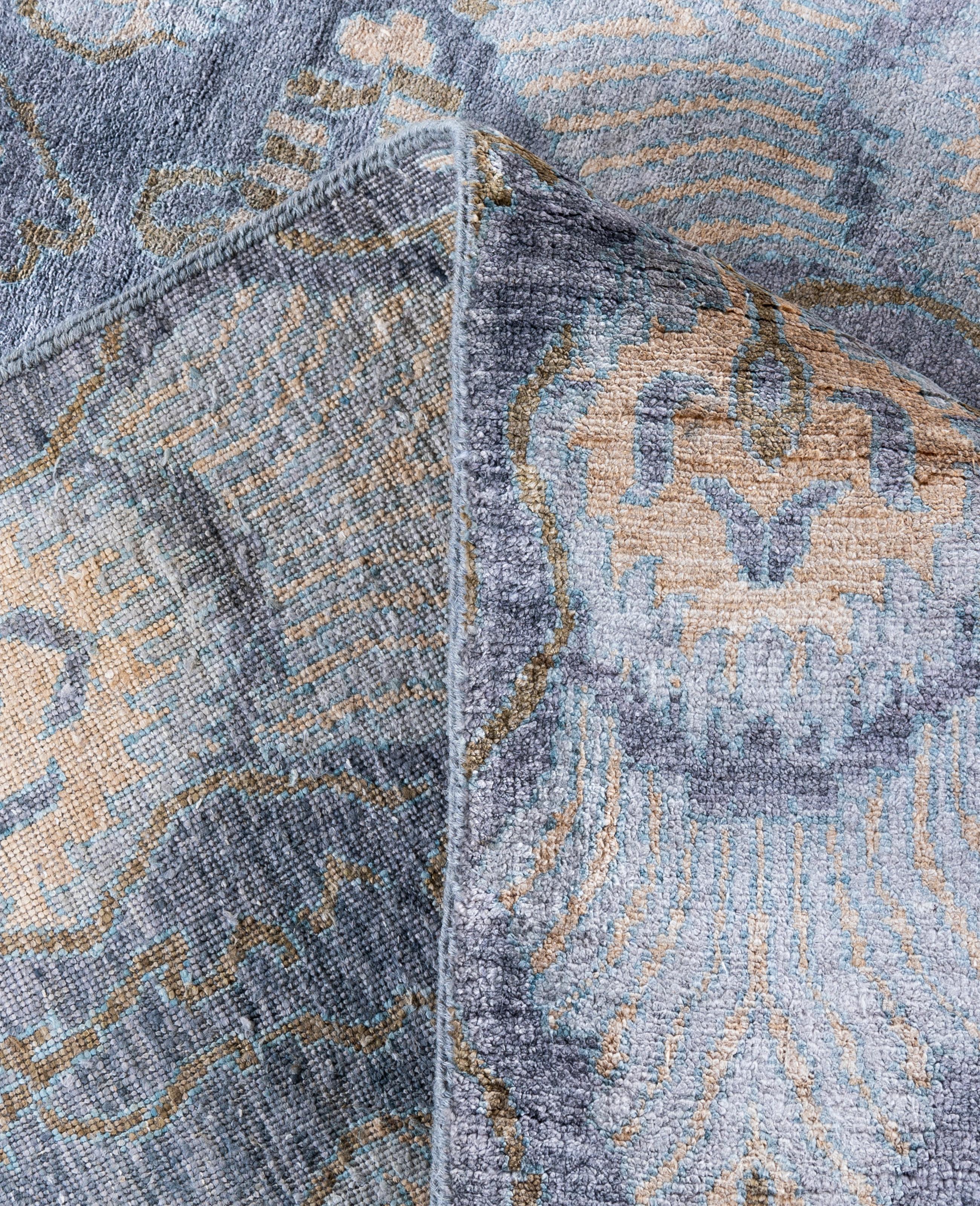 XXI secolo e contemporaneo Traditional Geometric Silk Hand Knotted Gray Area Rugs 9' 0