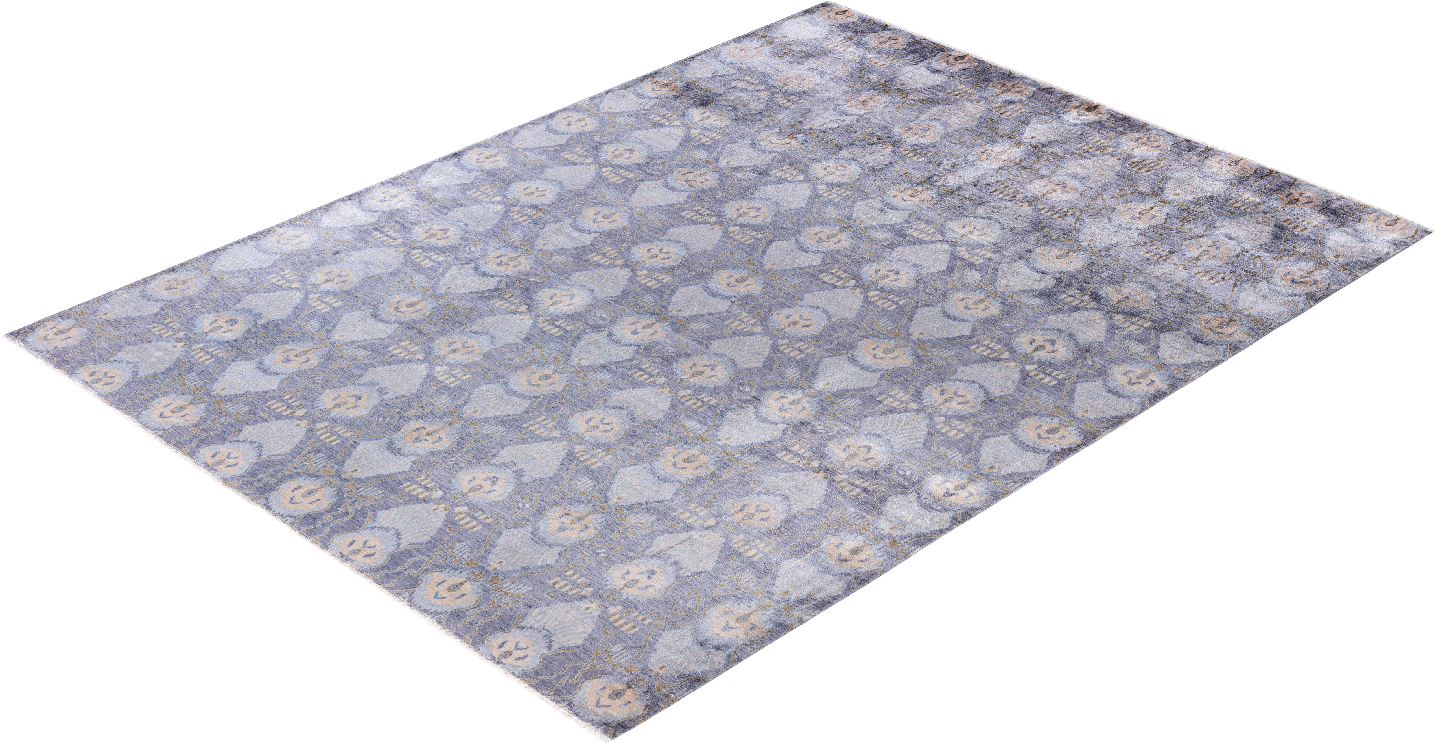 Traditional Geometric Silk Hand Knotted Gray Area Rugs 9' 0