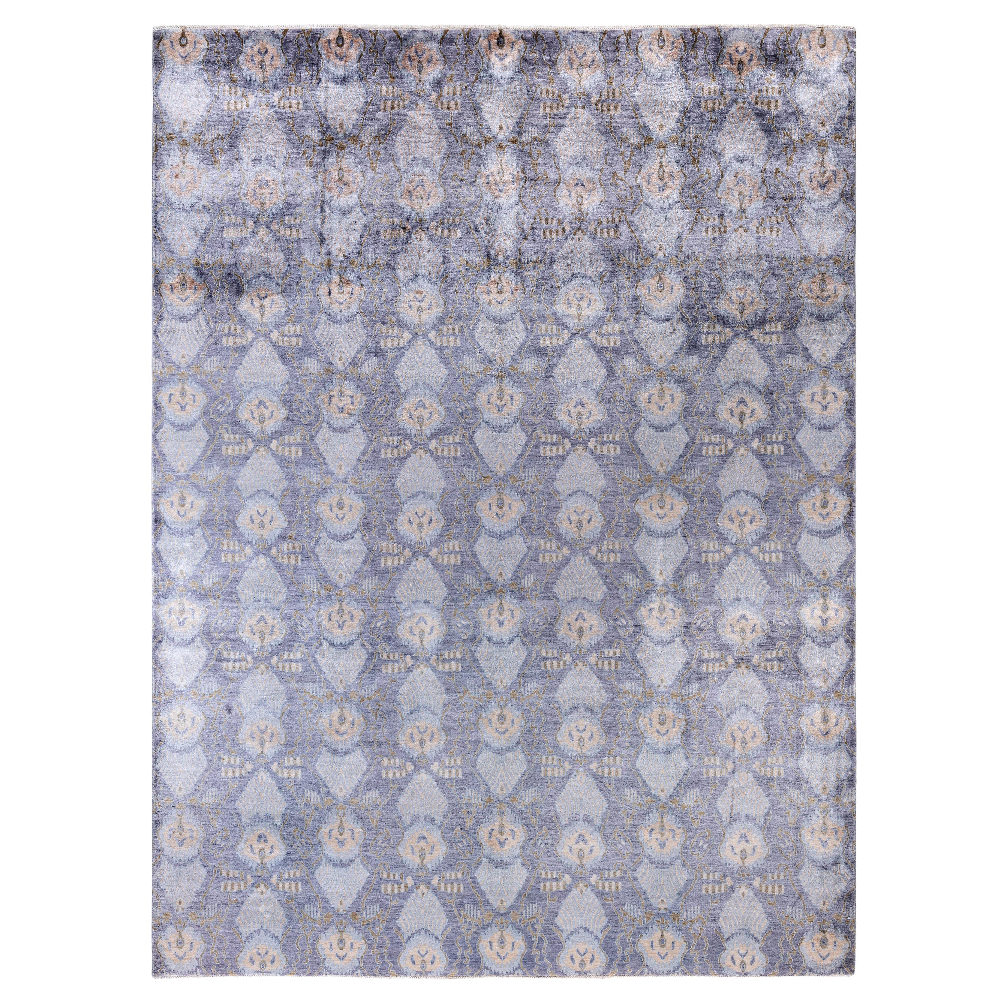 Tapis traditionnel géométrique noué à la main gris 9' 0" x 12' 2"