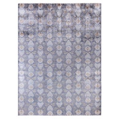 Alfombra tradicional geométrica de seda anudada a mano gris 9' 0" x 12' 2