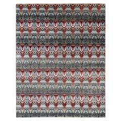 Tapis géométrique traditionnel en soie et laine, noué à la main, de couleur grise 8' 1" x 10' 1".
