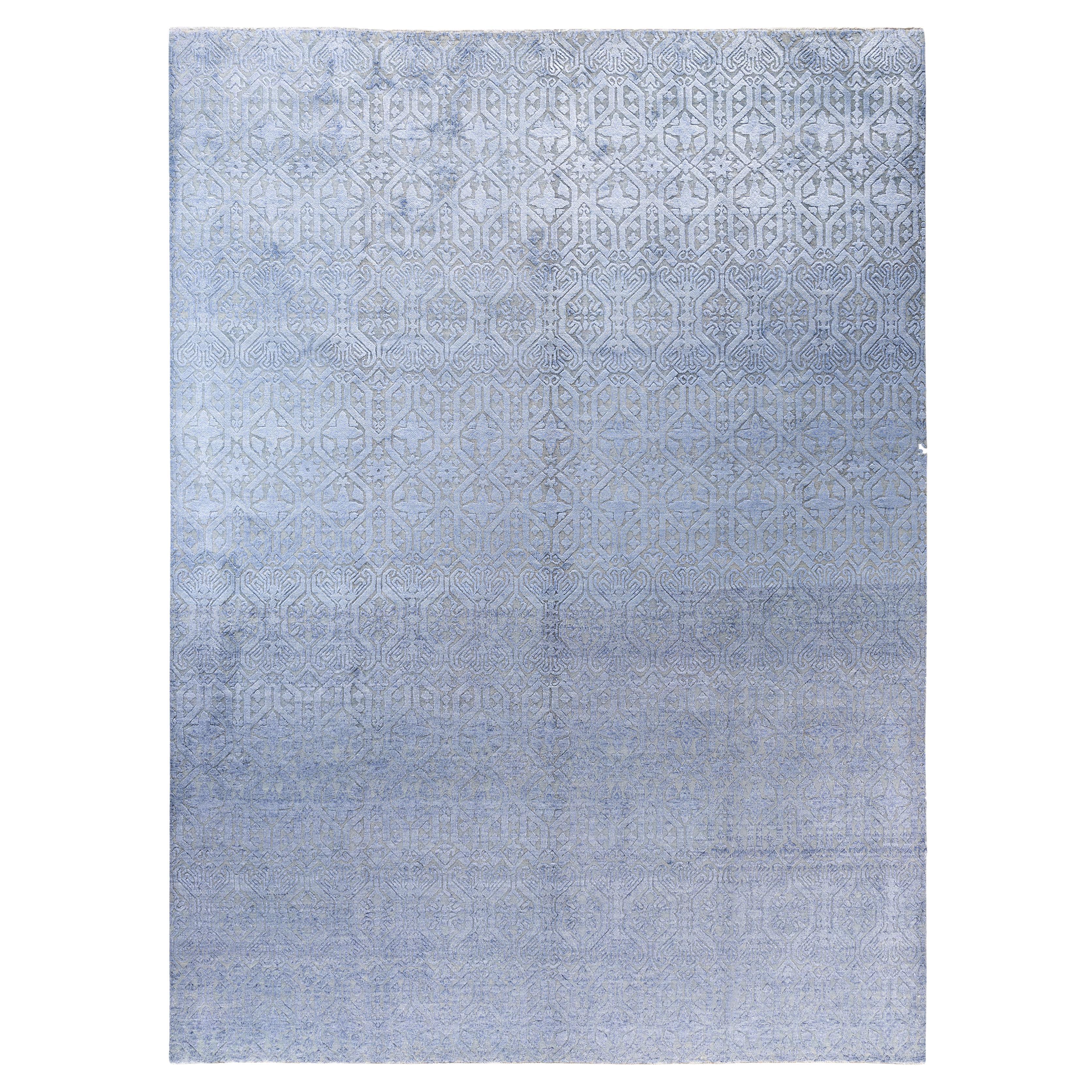 Traditional Geometric Silk, Wool Hand Knotted Gray Area Rugs 9' 1" x 12' 3"