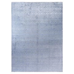 Alfombra Geométrica Tradicional de Seda y Lana Anudada a Mano, Gris 9' 1" x 12' 3