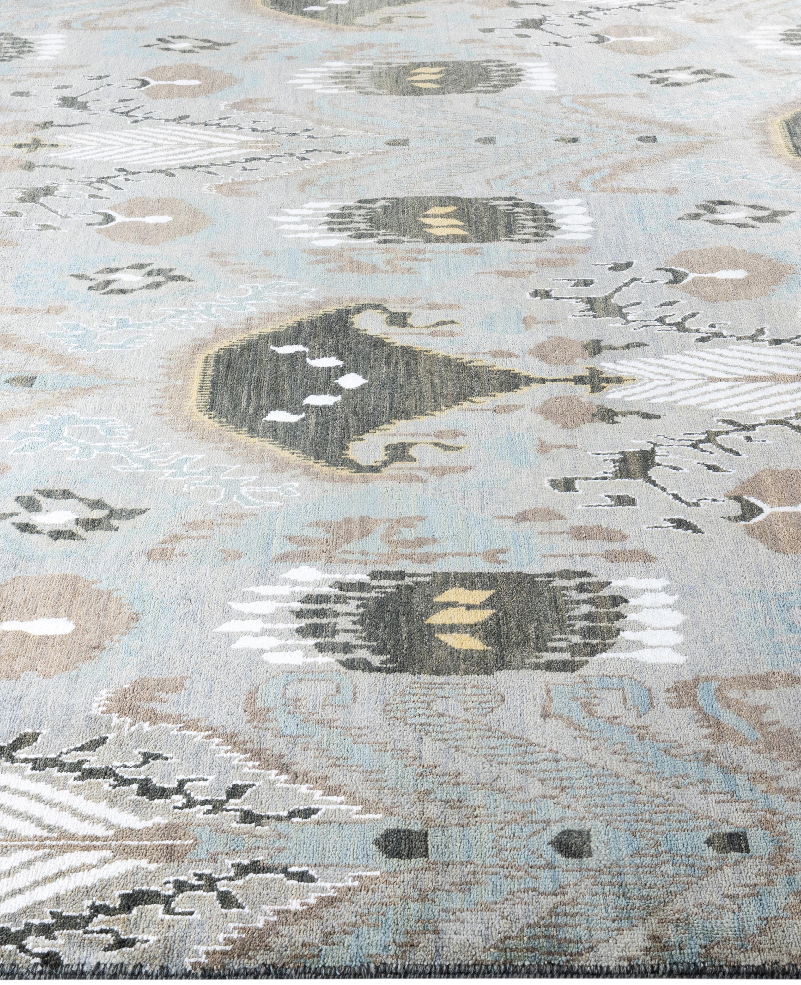 Annodato a mano Traditional Geometric Wool Hand Knoted Gray Area Rugs 8' 10