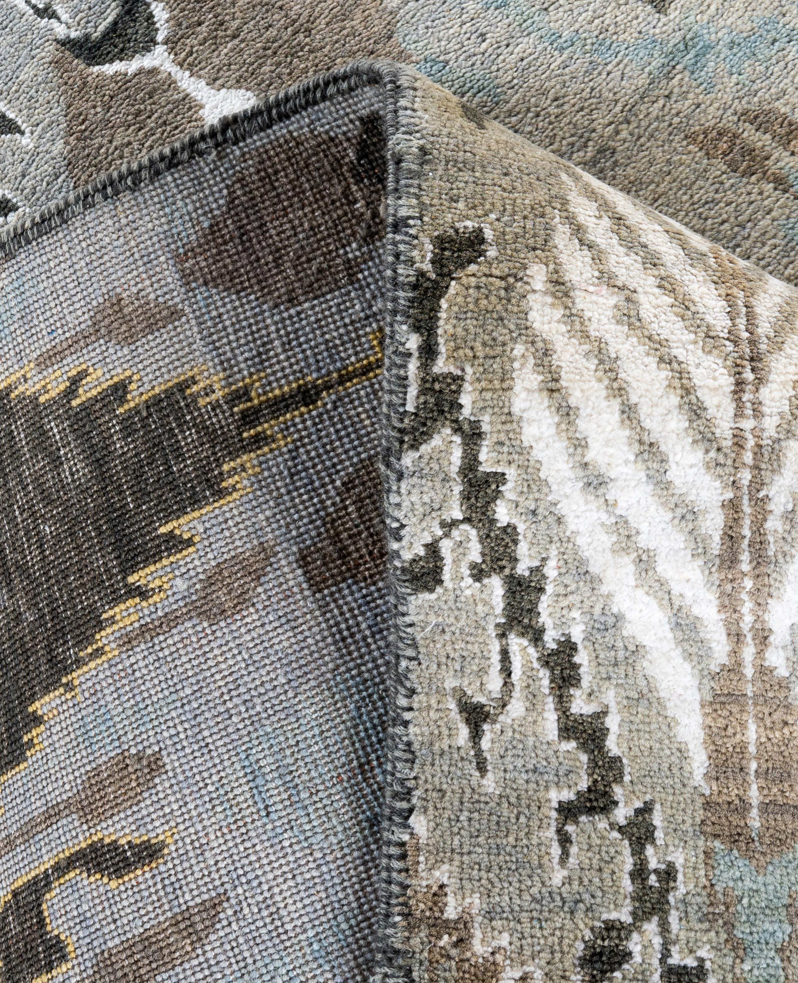 XXI secolo e contemporaneo Traditional Geometric Wool Hand Knoted Gray Area Rugs 8' 10