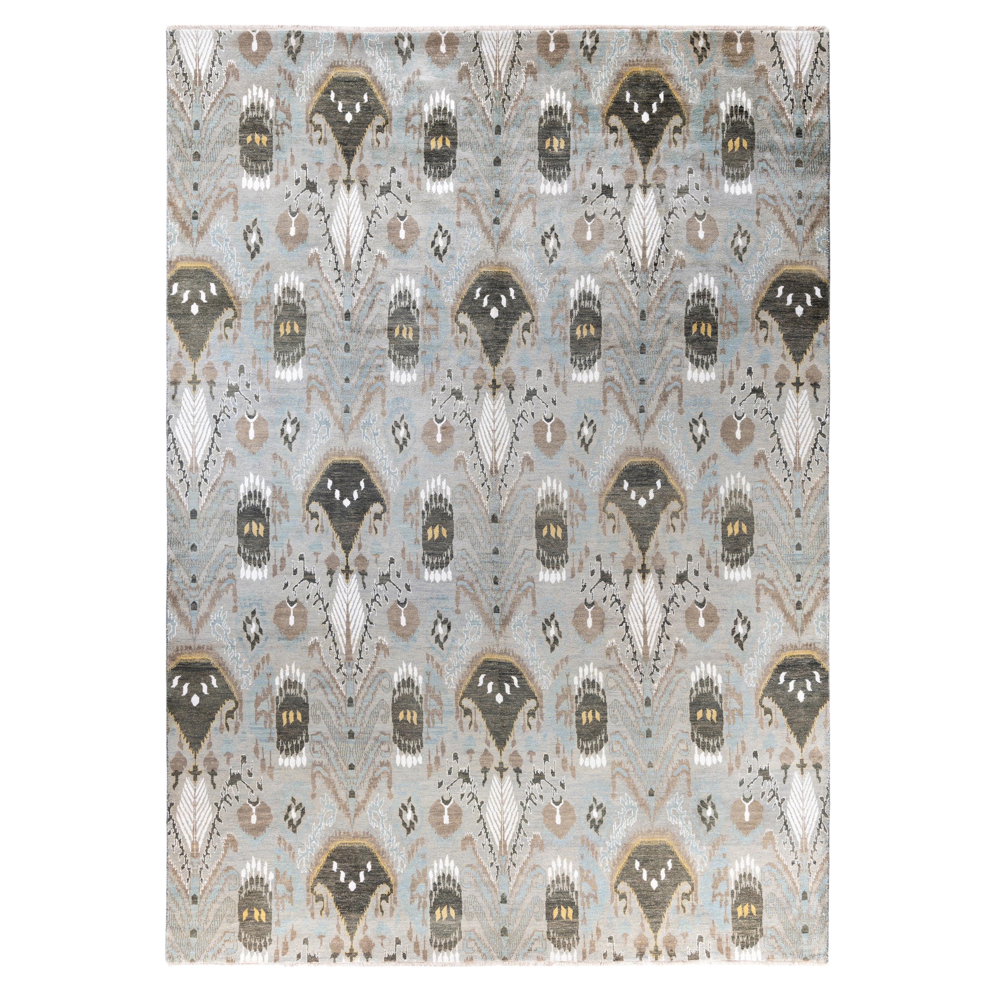 Traditional Geometric Wool Hand Knoted Gray Area Rugs 8' 10" x 12' 8"