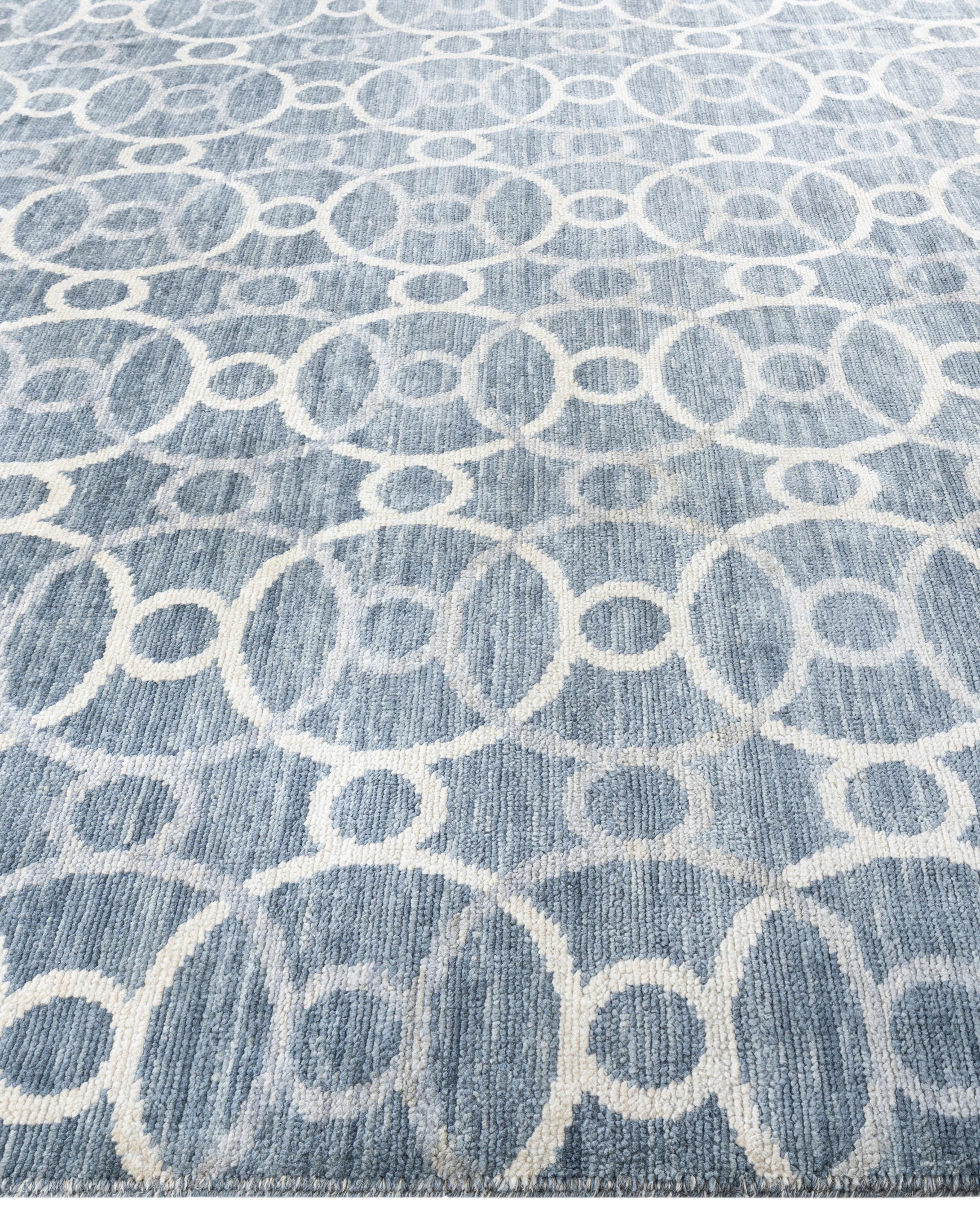 Annodato a mano Traditional Geometric Wool Hand Knotted Gray Area Rugs 9' 1