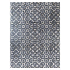 Tapis traditionnel géométrique noué à la main gris 9' 1" x 12' 1"